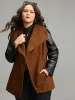 Contrast PU Leather Lapel Collar Pocket Button Up Coat sold by Bloomchic