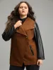 Contrast PU Leather Lapel Collar Pocket Button Up Coat sold by Bloomchic