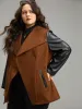 Contrast PU Leather Lapel Collar Pocket Button Up Coat sold by Bloomchic
