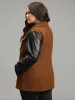 Contrast PU Leather Lapel Collar Pocket Button Up Coat sold by Bloomchic