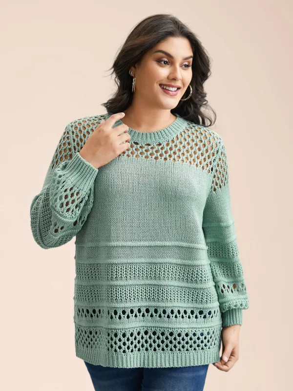 Textured Cut-Out Round Neck Pullover sold by Bloomchic