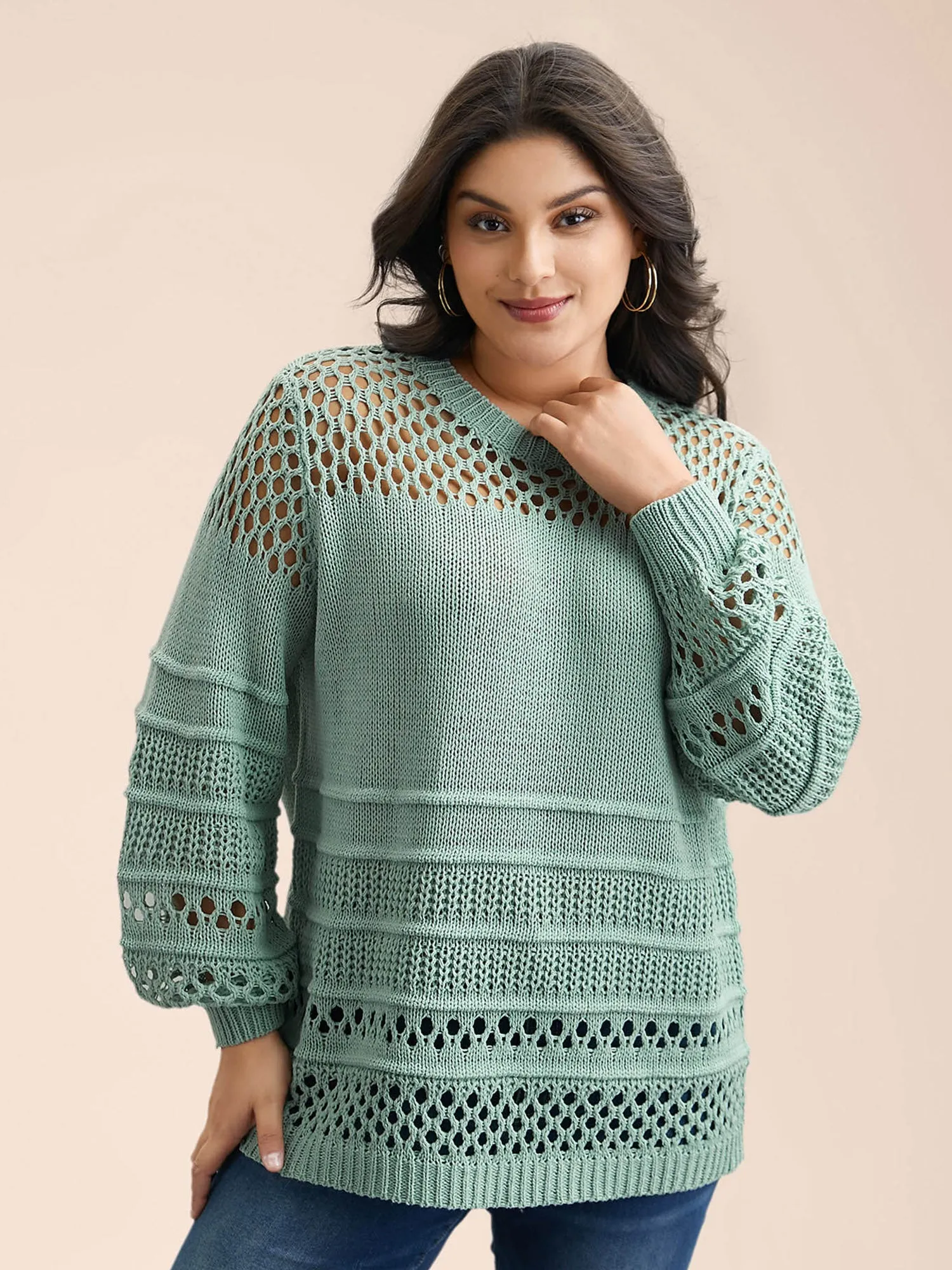 Textured Cut-Out Round Neck Pullover sold by Bloomchic product image thumbnail 4