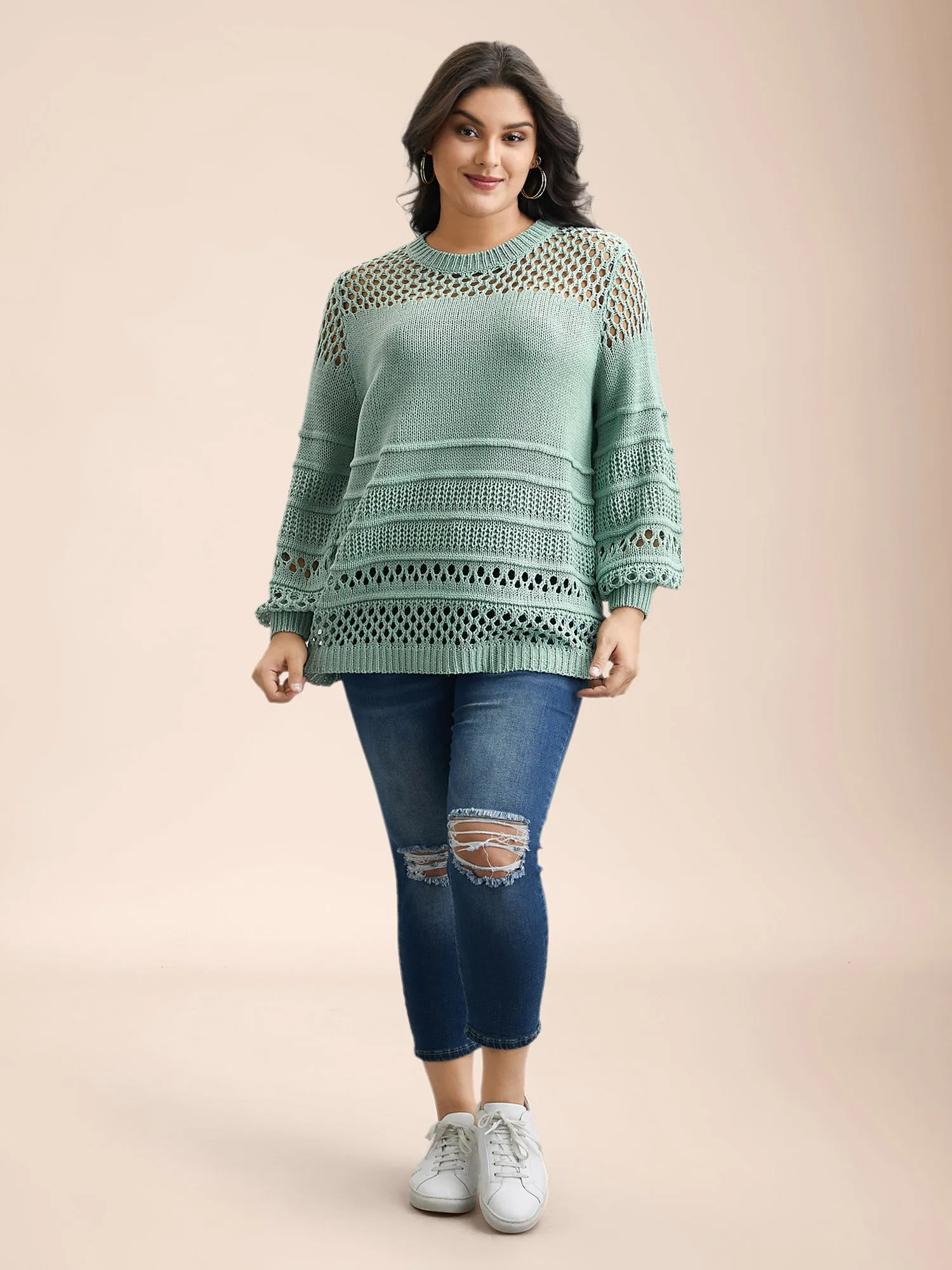 Textured Cut-Out Round Neck Pullover sold by Bloomchic product image thumbnail 3