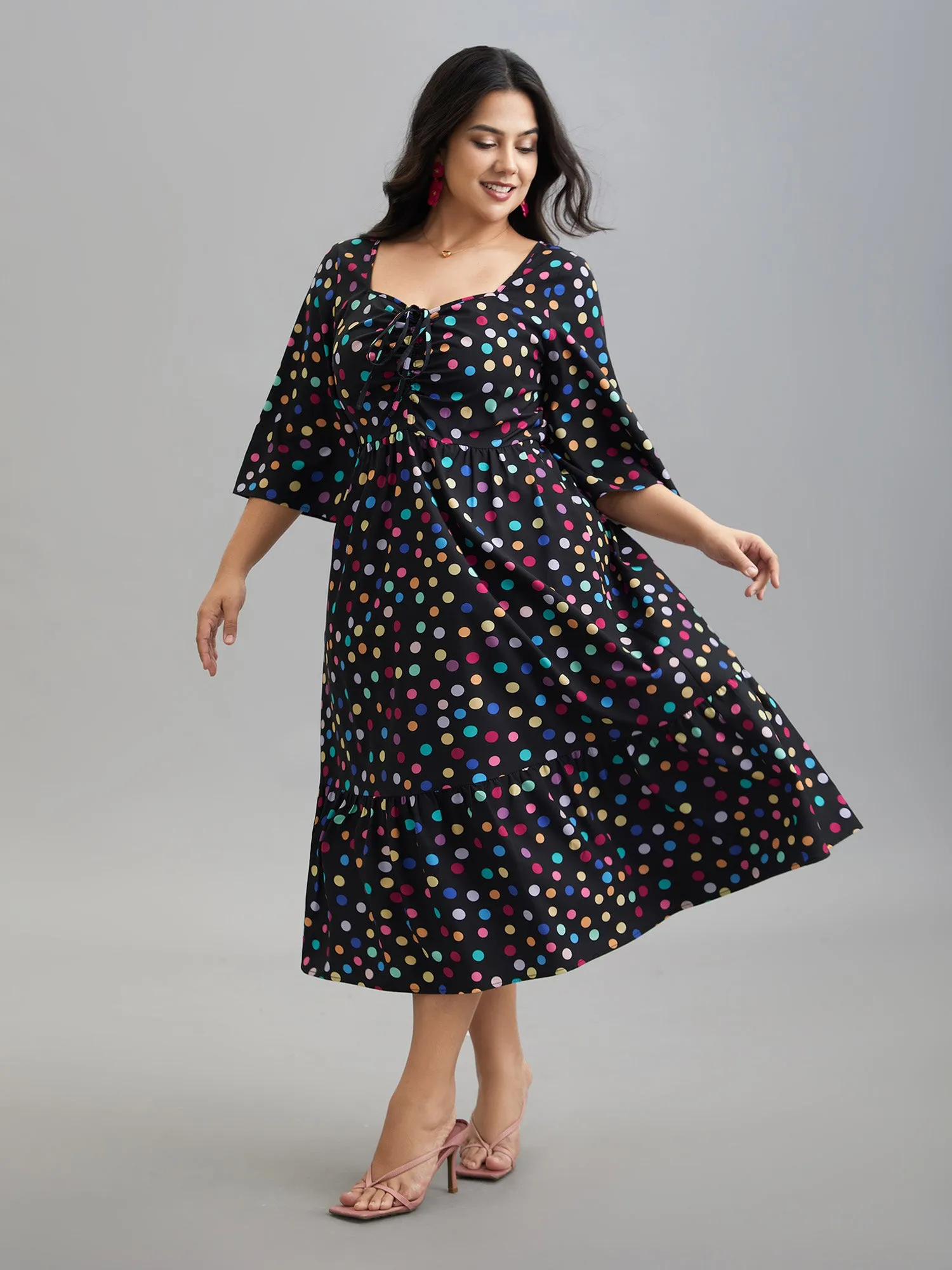 Multi-Color Dots Sweetheart Neckline Midi Dress sold by Bloomchic product image thumbnail 2