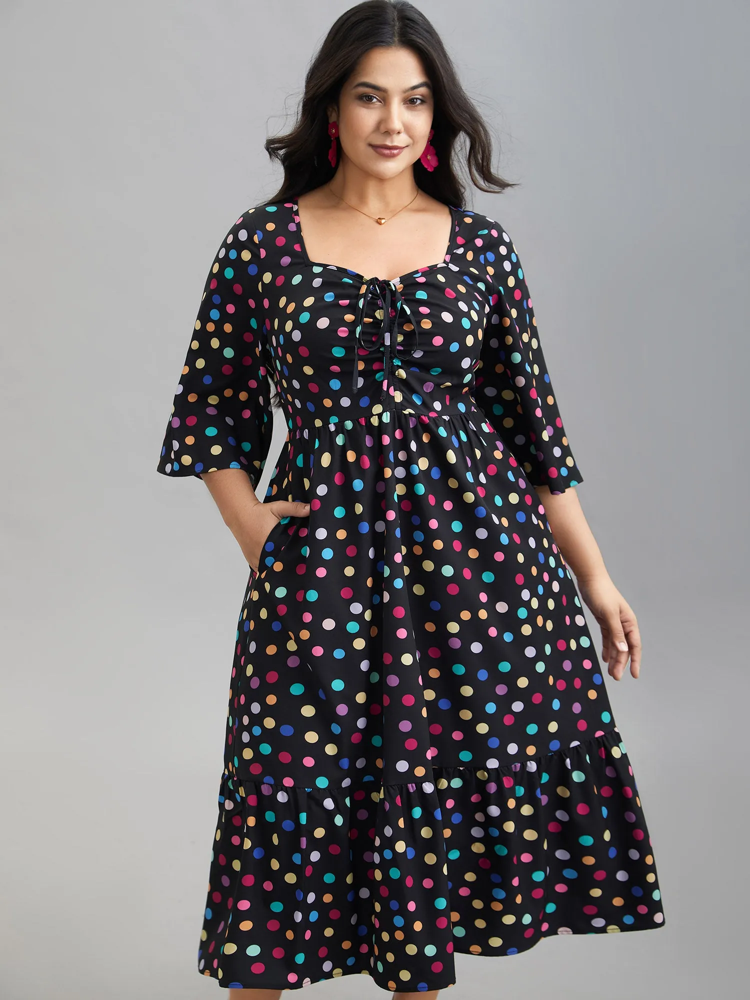 Multi-Color Dots Sweetheart Neckline Midi Dress sold by Bloomchic product image thumbnail 3