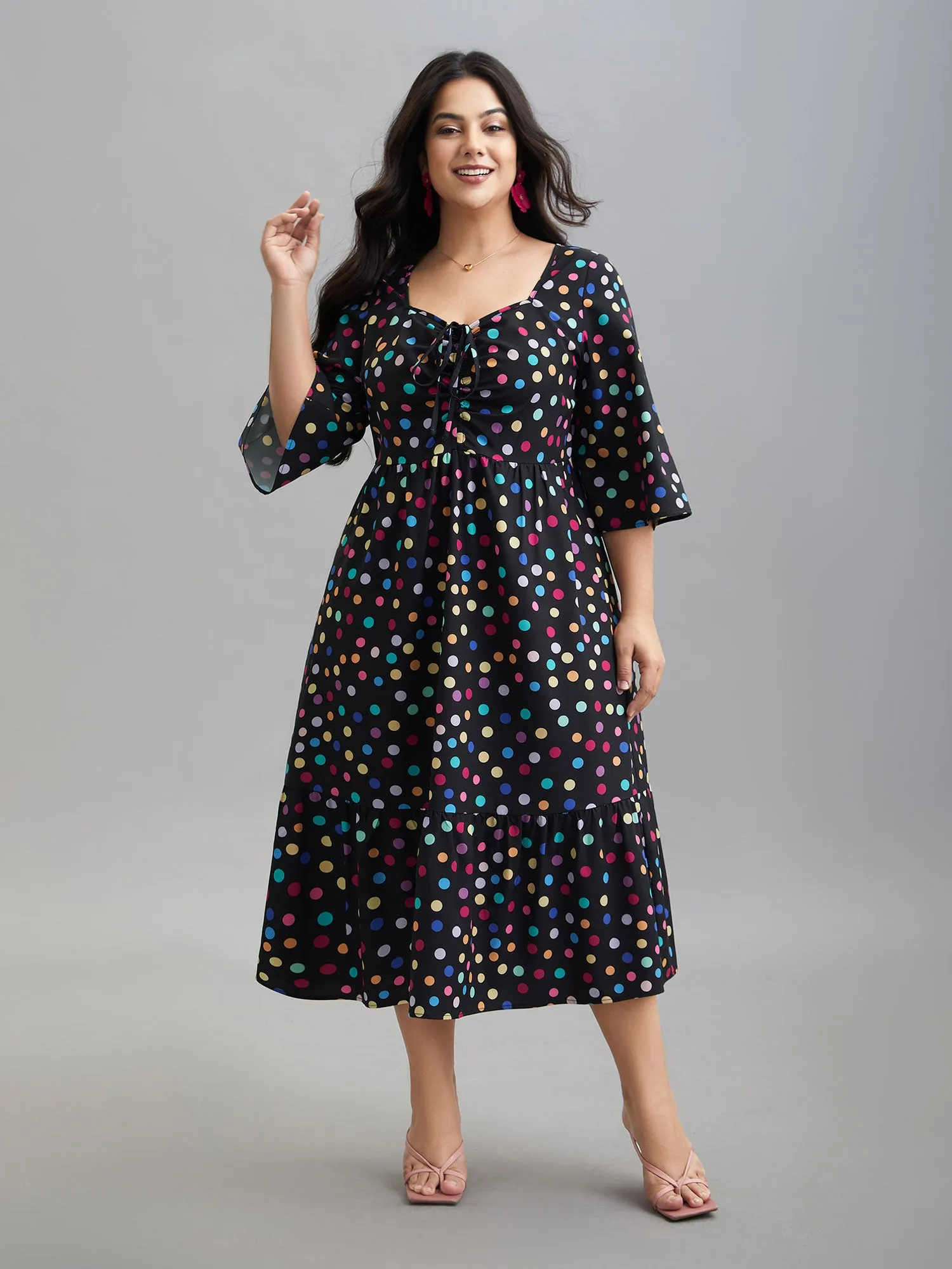 Multi-Color Dots Sweetheart Neckline Midi Dress sold by Bloomchic product image thumbnail 4
