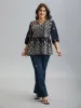 Boho Embroidered Pleated V-Neck Blouse sold by Bloomchic