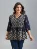 Boho Embroidered Pleated V-Neck Blouse sold by Bloomchic