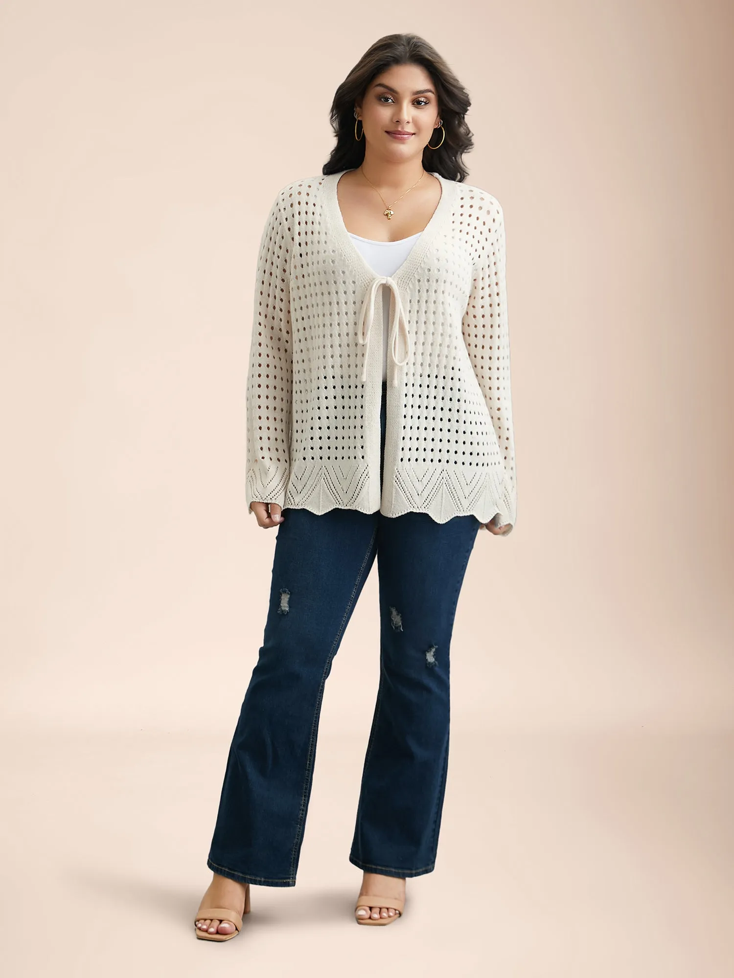 Cut-Out Neck Tie Knit Cardigan sold by Bloomchic product image thumbnail 3