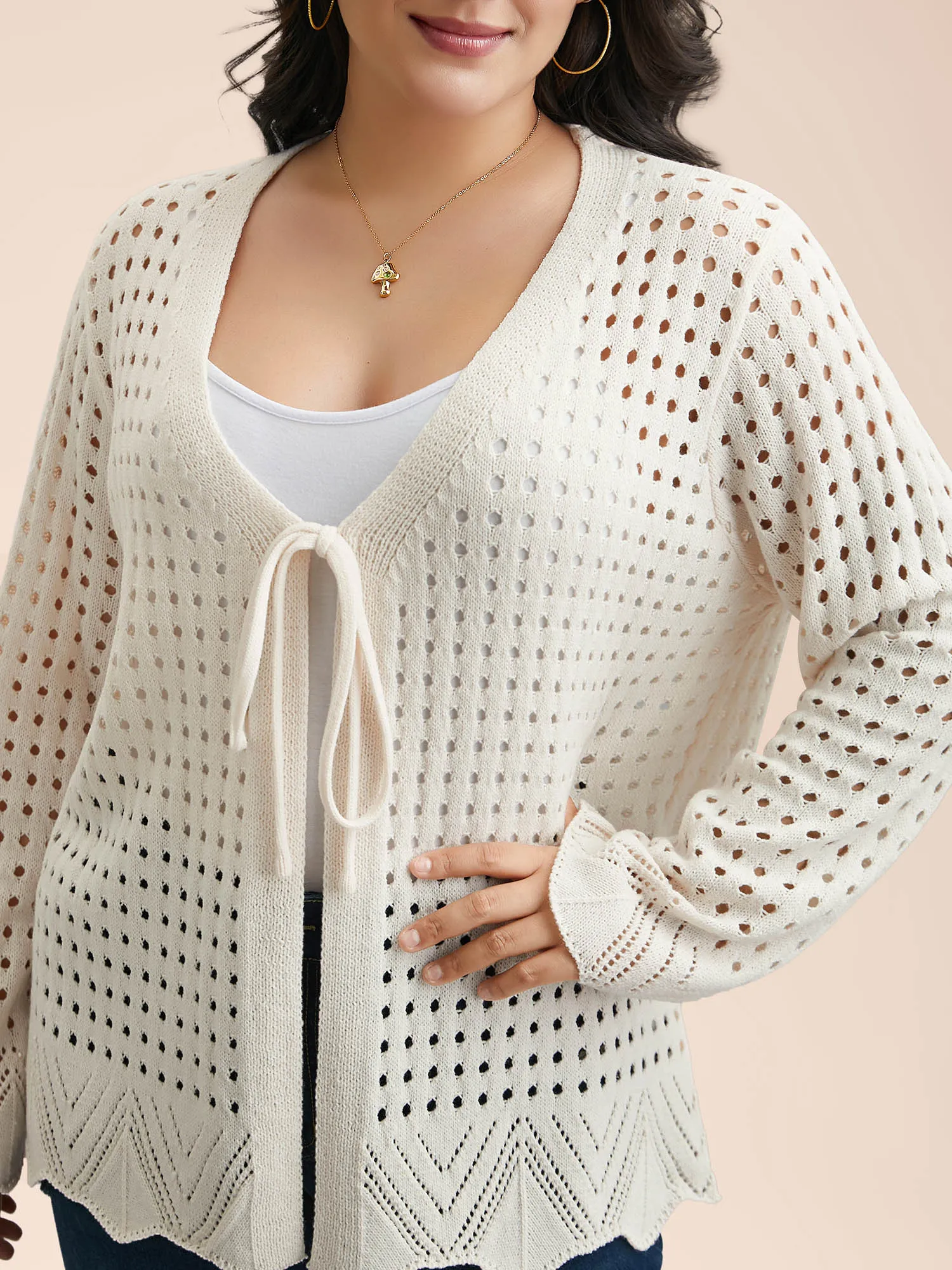 Cut-Out Neck Tie Knit Cardigan sold by Bloomchic product image thumbnail 5