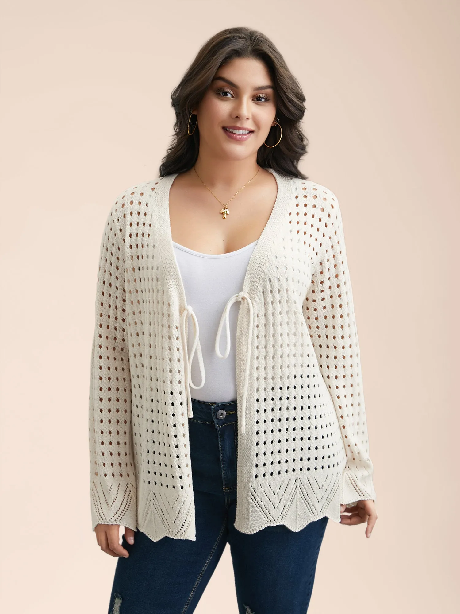 Cut-Out Neck Tie Knit Cardigan sold by Bloomchic product image thumbnail 4