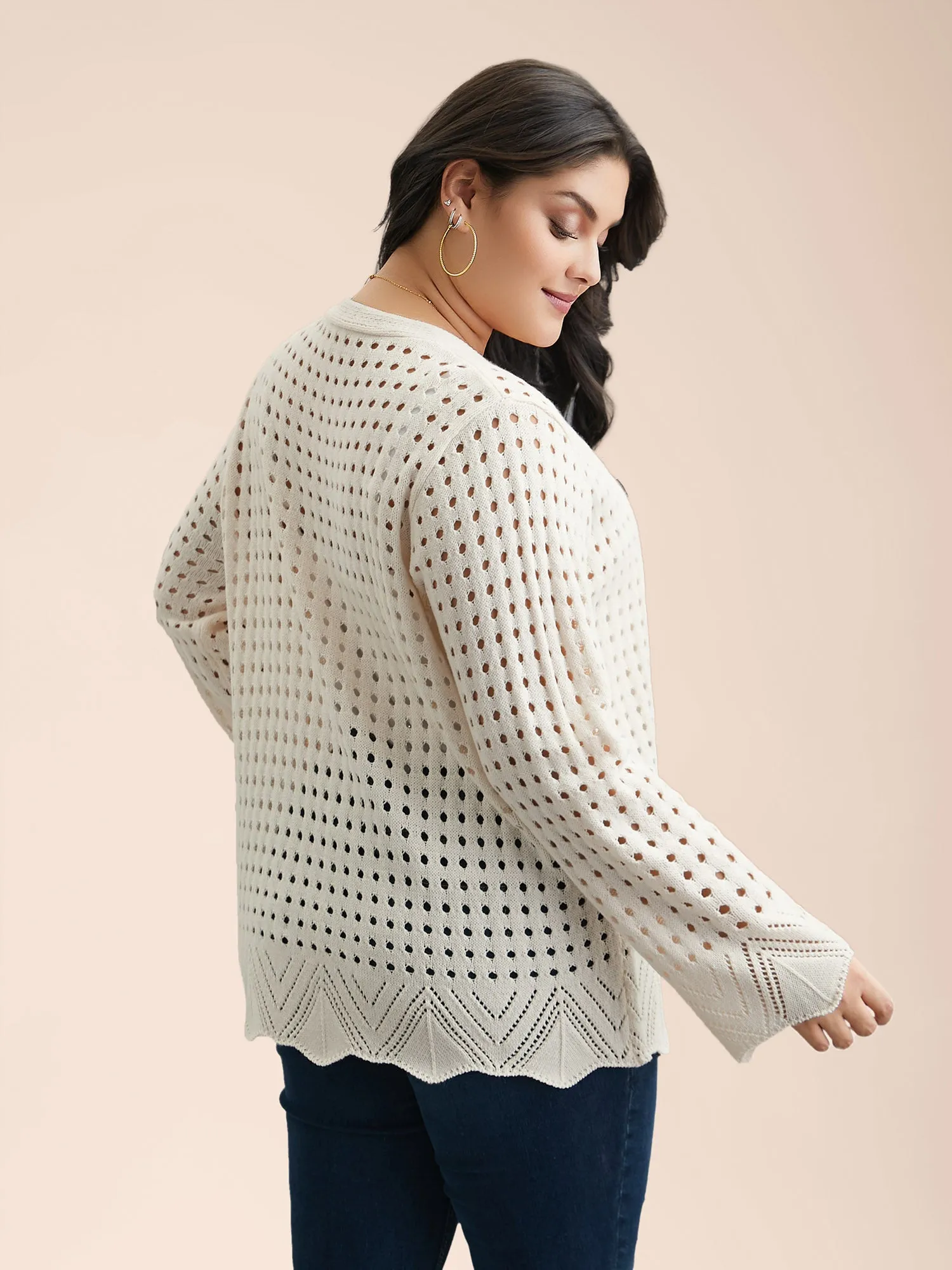 Cut-Out Neck Tie Knit Cardigan sold by Bloomchic product image thumbnail 2