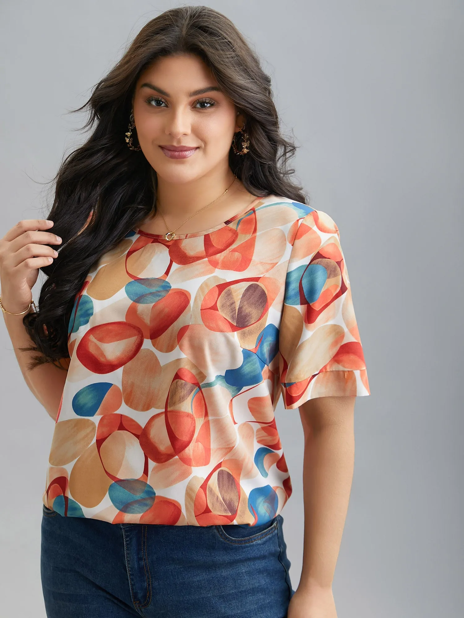 Multi-Color Drops Round Neck Blouse sold by Bloomchic product image thumbnail 4