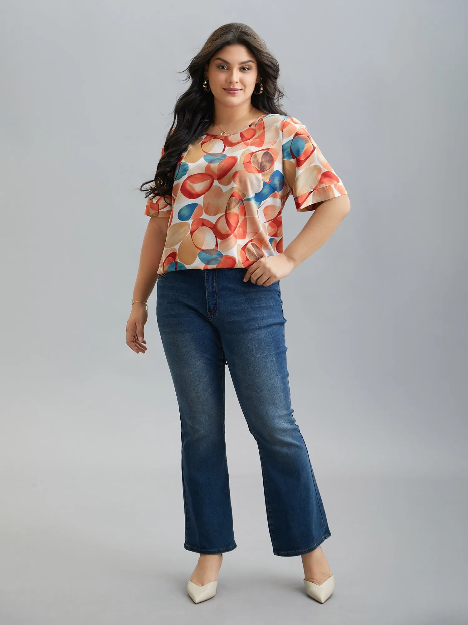 Multi-Color Drops Round Neck Blouse sold by Bloomchic product image thumbnail 2