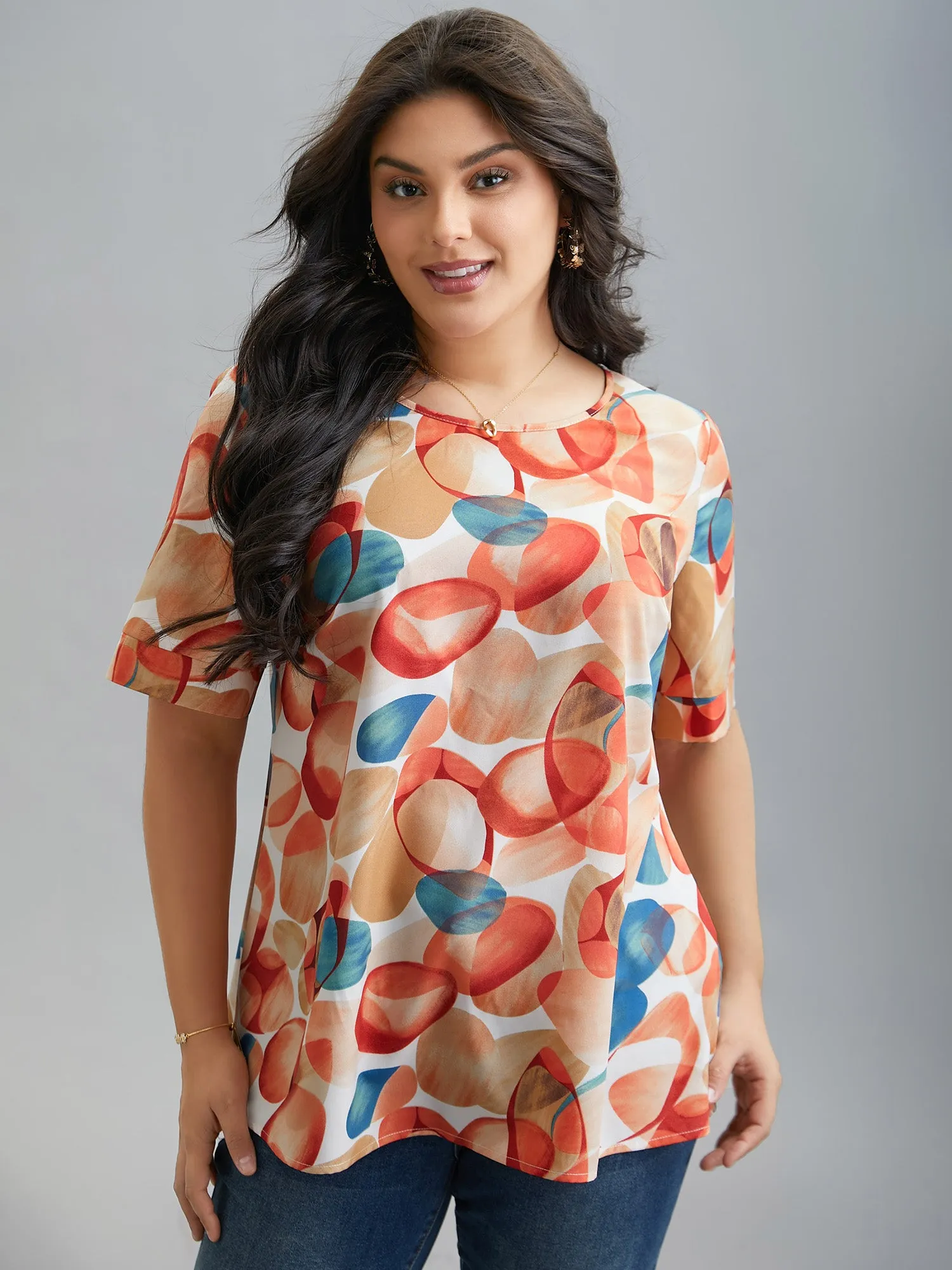 Multi-Color Drops Round Neck Blouse sold by Bloomchic