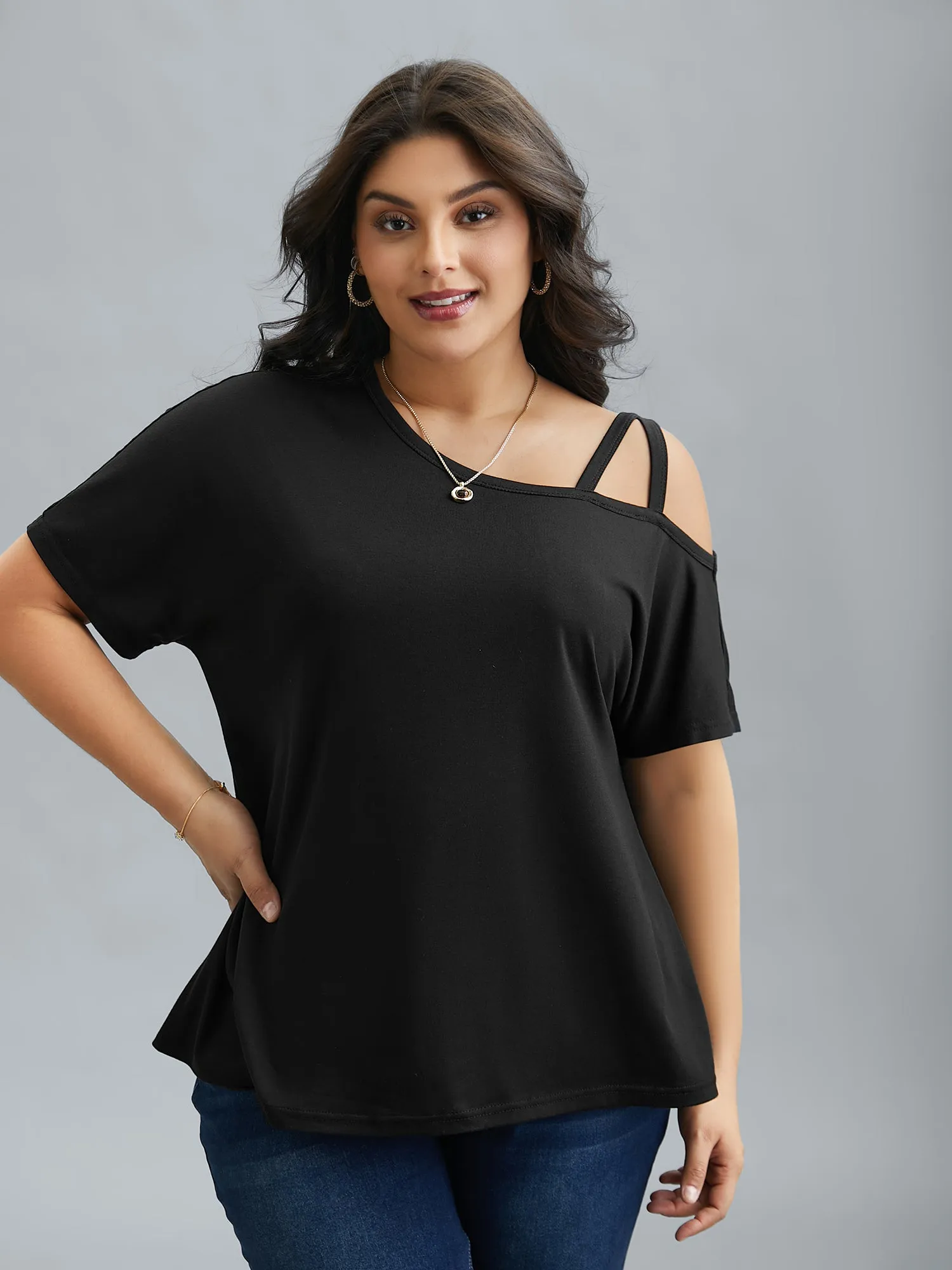 One-Shoulder Cami Fitted T-Shirt sold by Bloomchic