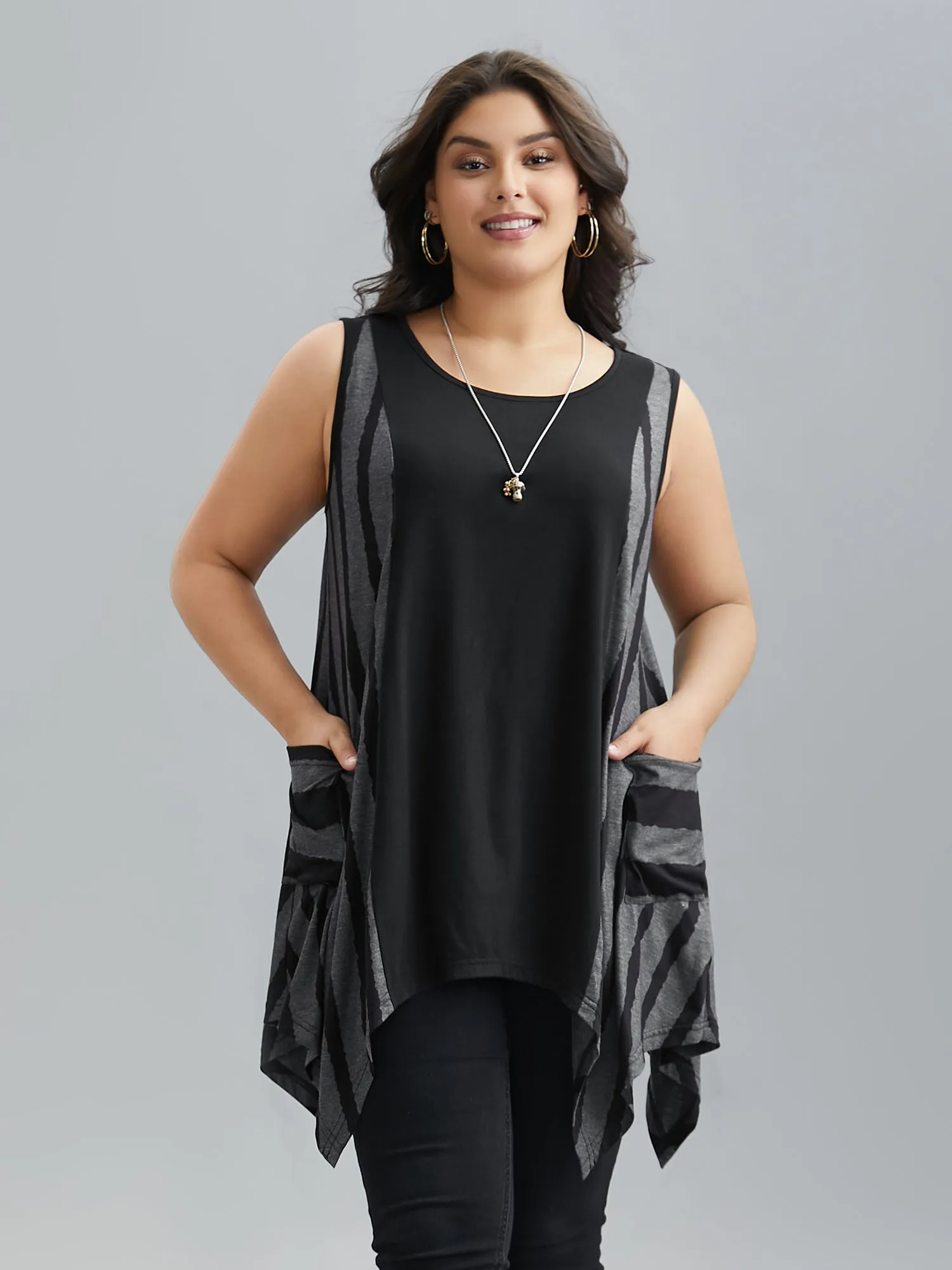 Striped Spliced Pockets Hi-Low Hem Vest sold by Bloomchic