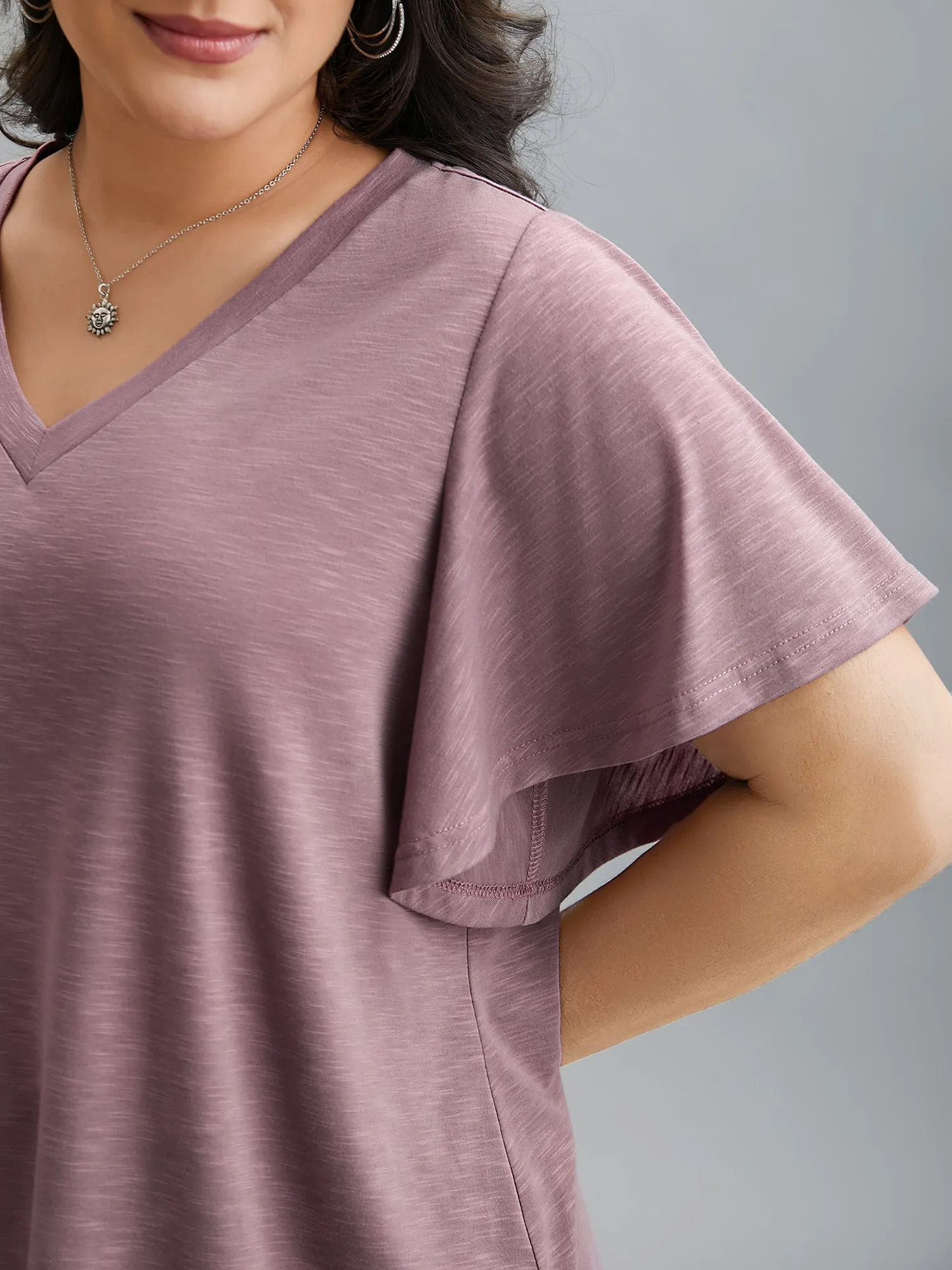 V-Neck Stretchy Flared Sleeve T-Shirt sold by Bloomchic product image thumbnail 5