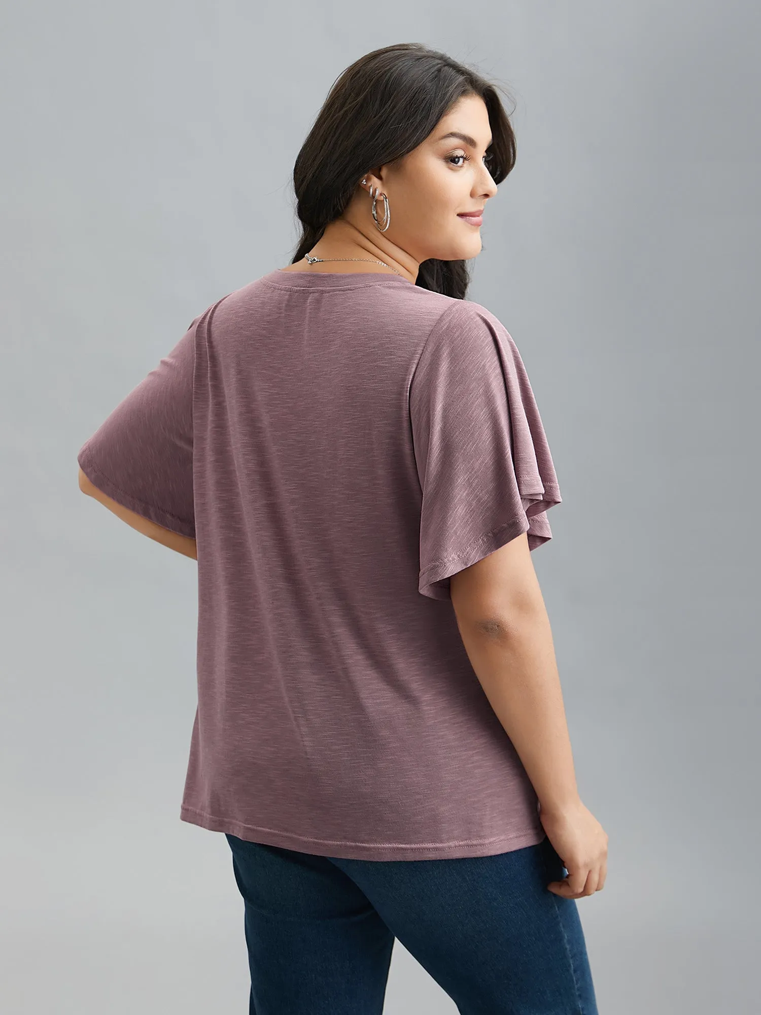 V-Neck Stretchy Flared Sleeve T-Shirt sold by Bloomchic product image thumbnail 2
