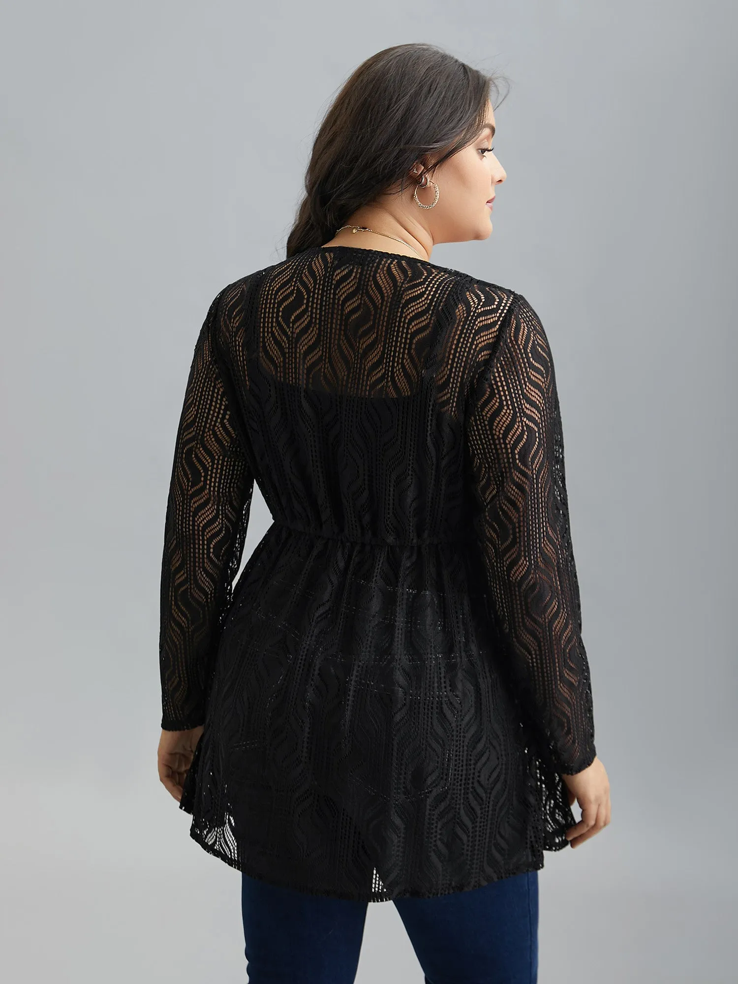 Textured Sheer Drawstring Curved Kimono sold by Bloomchic product image thumbnail 4