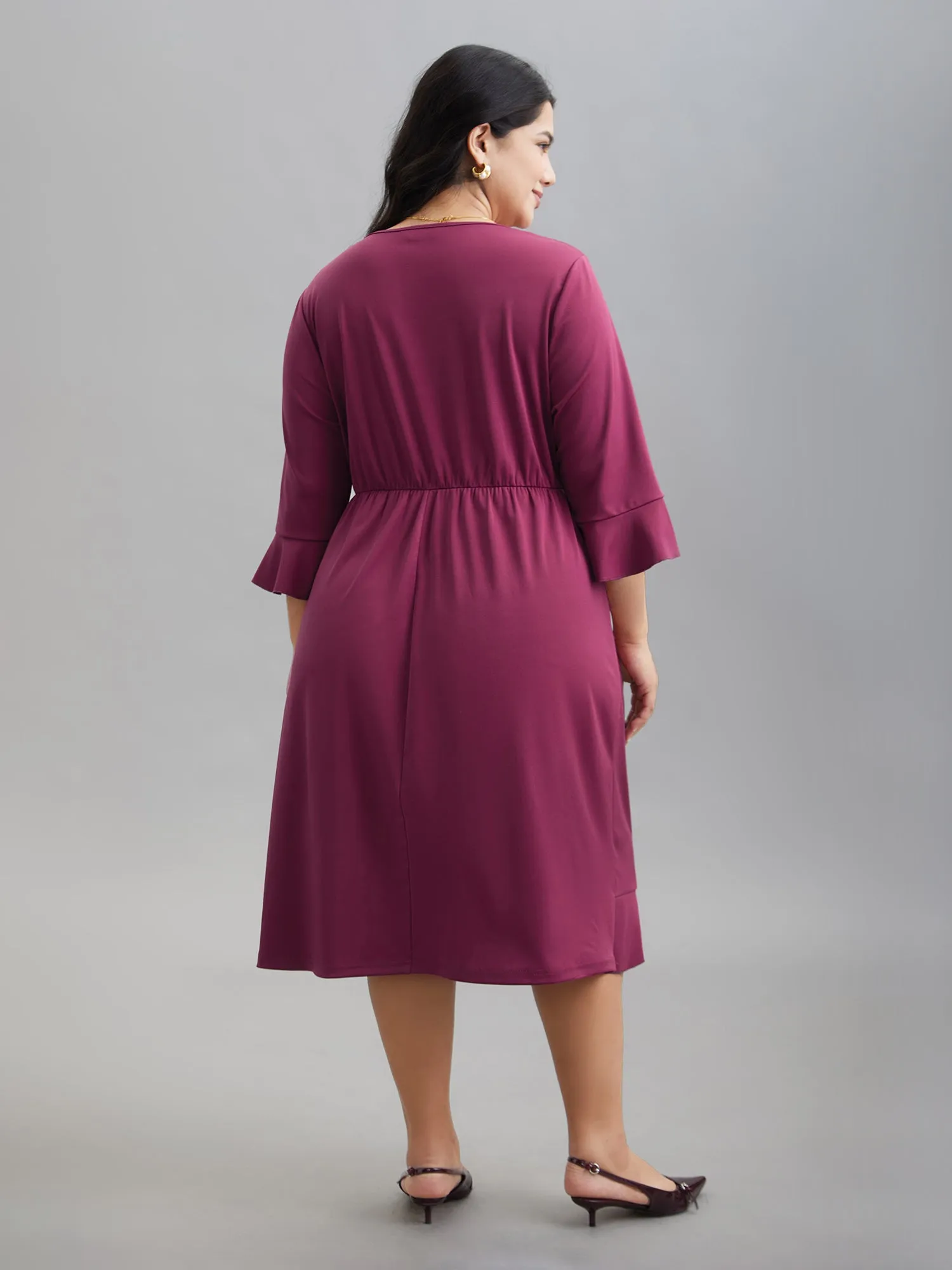 Flared V-Neck Fake Wrap Midi Dress sold by Bloomchic product image thumbnail 4