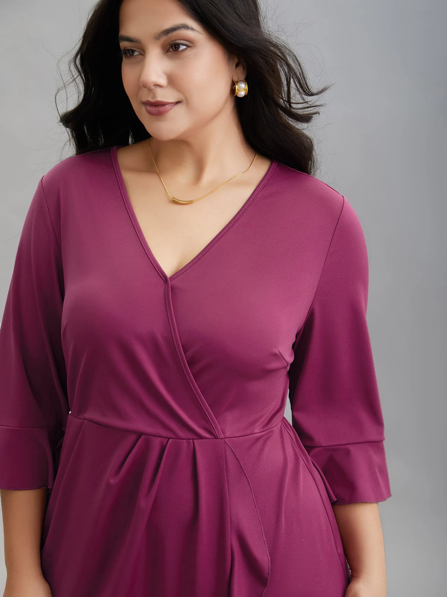 Flared V-Neck Fake Wrap Midi Dress sold by Bloomchic product image thumbnail 3