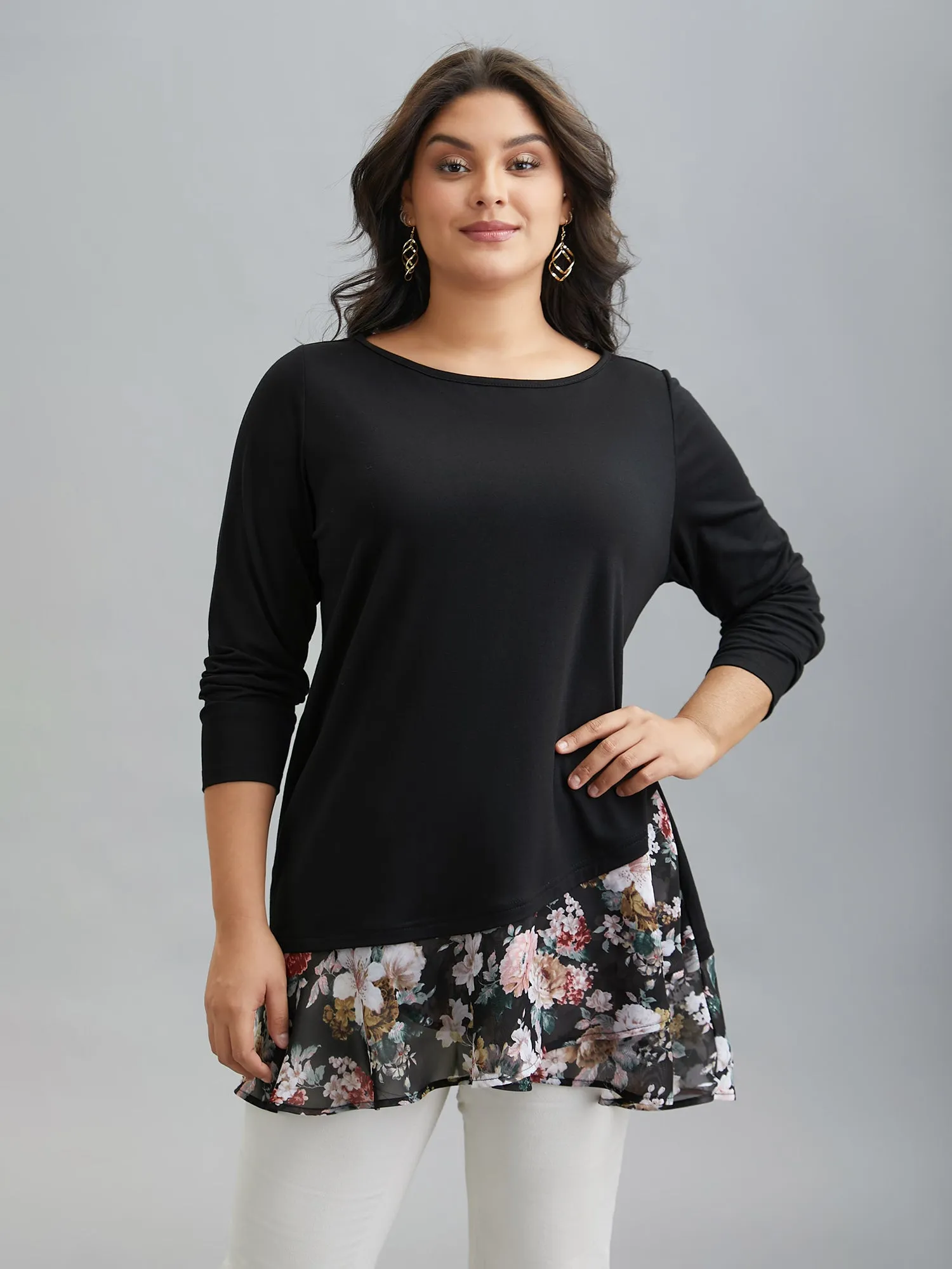 Floral Print Contrast Round Neck T-Shirt sold by Bloomchic product image thumbnail 3