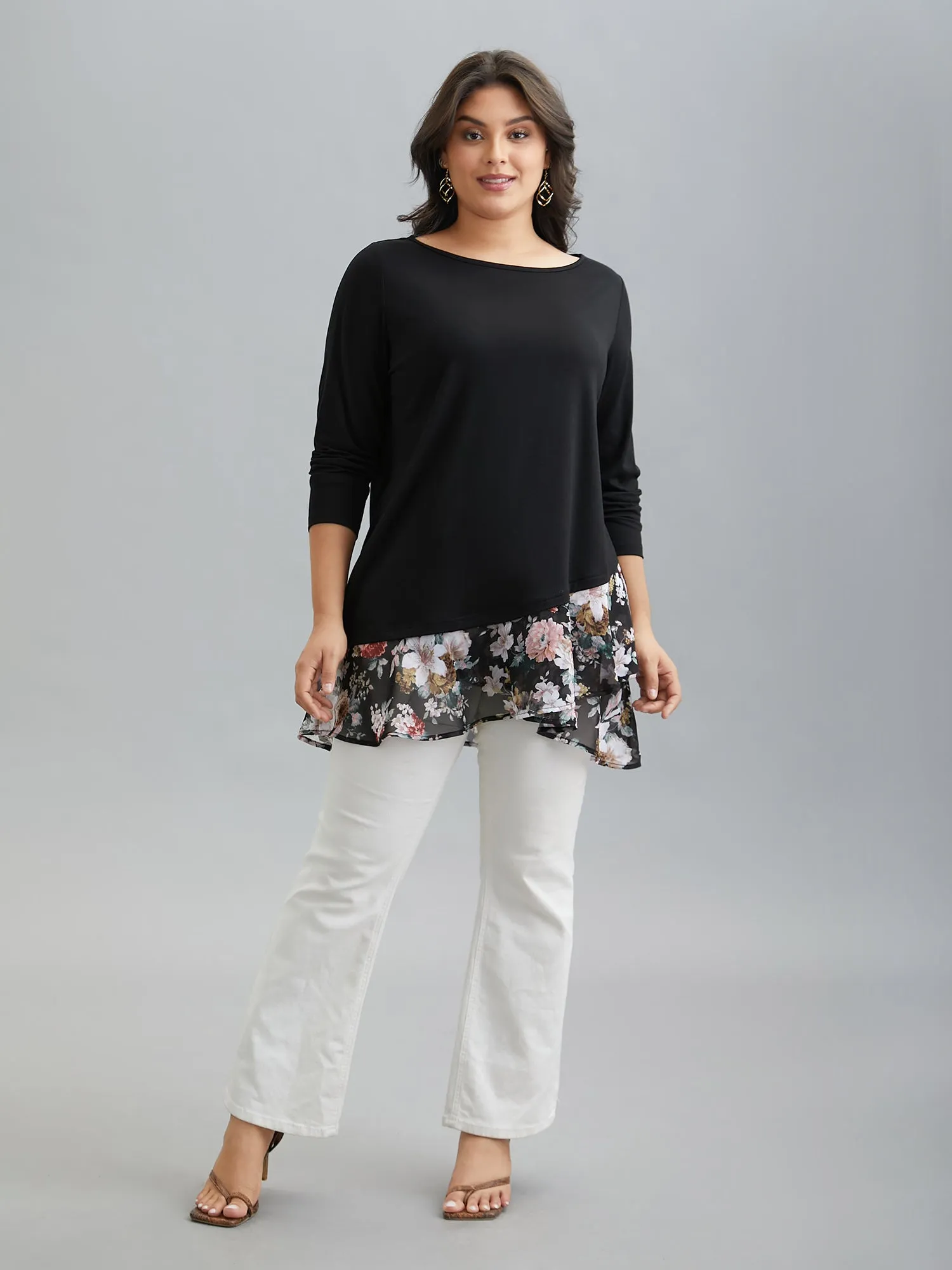 Floral Print Contrast Round Neck T-Shirt sold by Bloomchic product image thumbnail 5