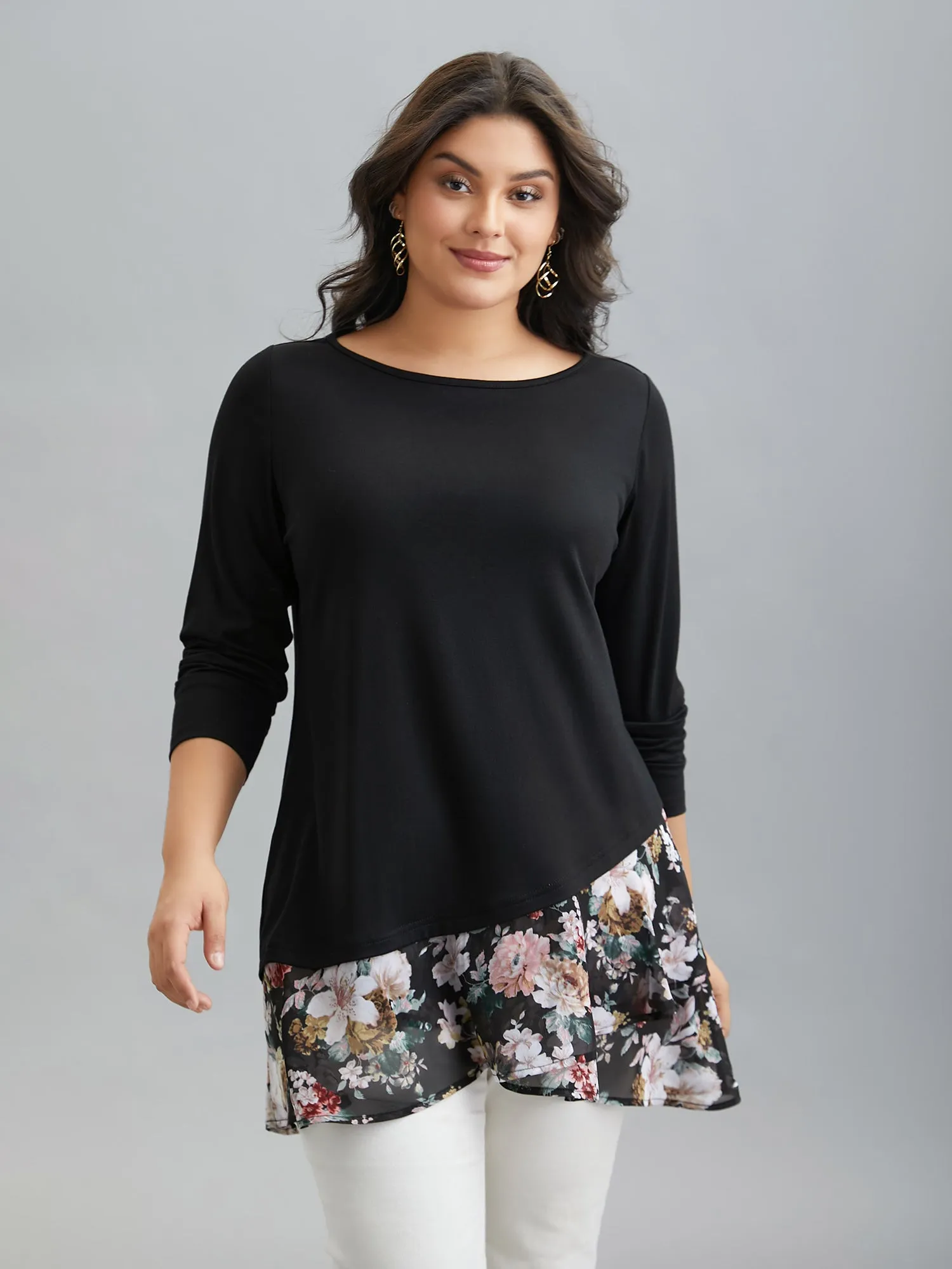 Floral Print Contrast Round Neck T-Shirt sold by Bloomchic product image thumbnail 4