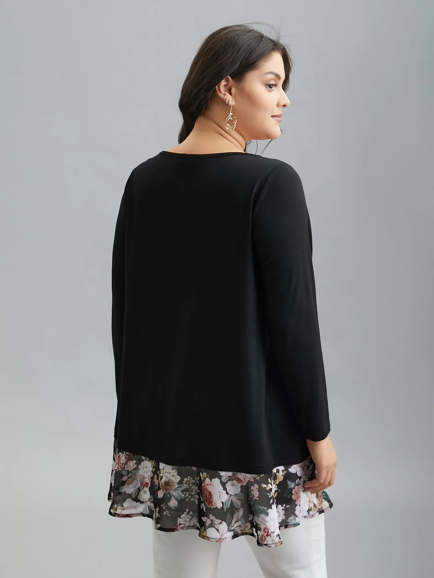 Floral Print Contrast Round Neck T-Shirt sold by Bloomchic product image thumbnail 2