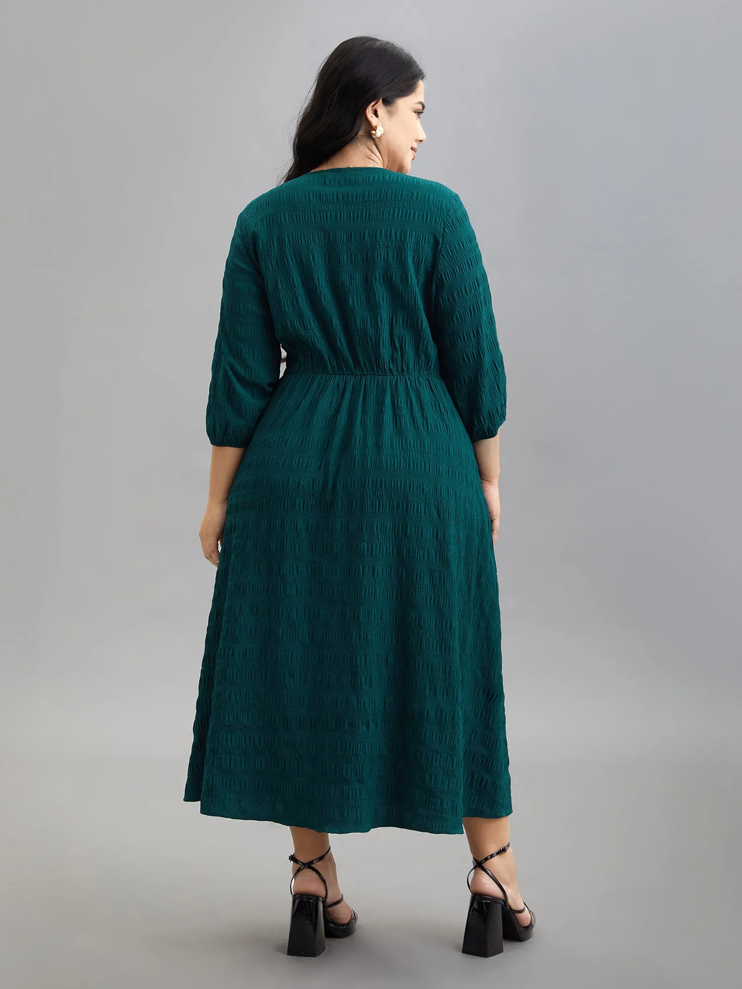 Textured Waist-Defined Button Midi Dress sold by Bloomchic product image thumbnail 5