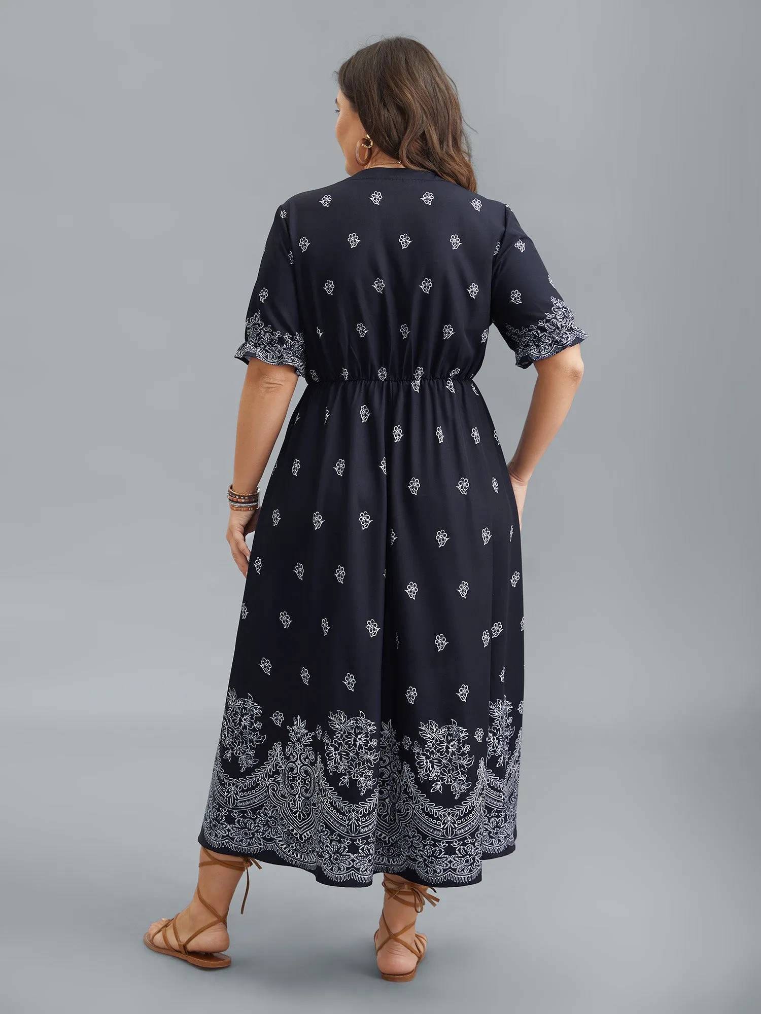 Floral Waist-Tie Notched Collar Midi Dress sold by Bloomchic product image thumbnail 5
