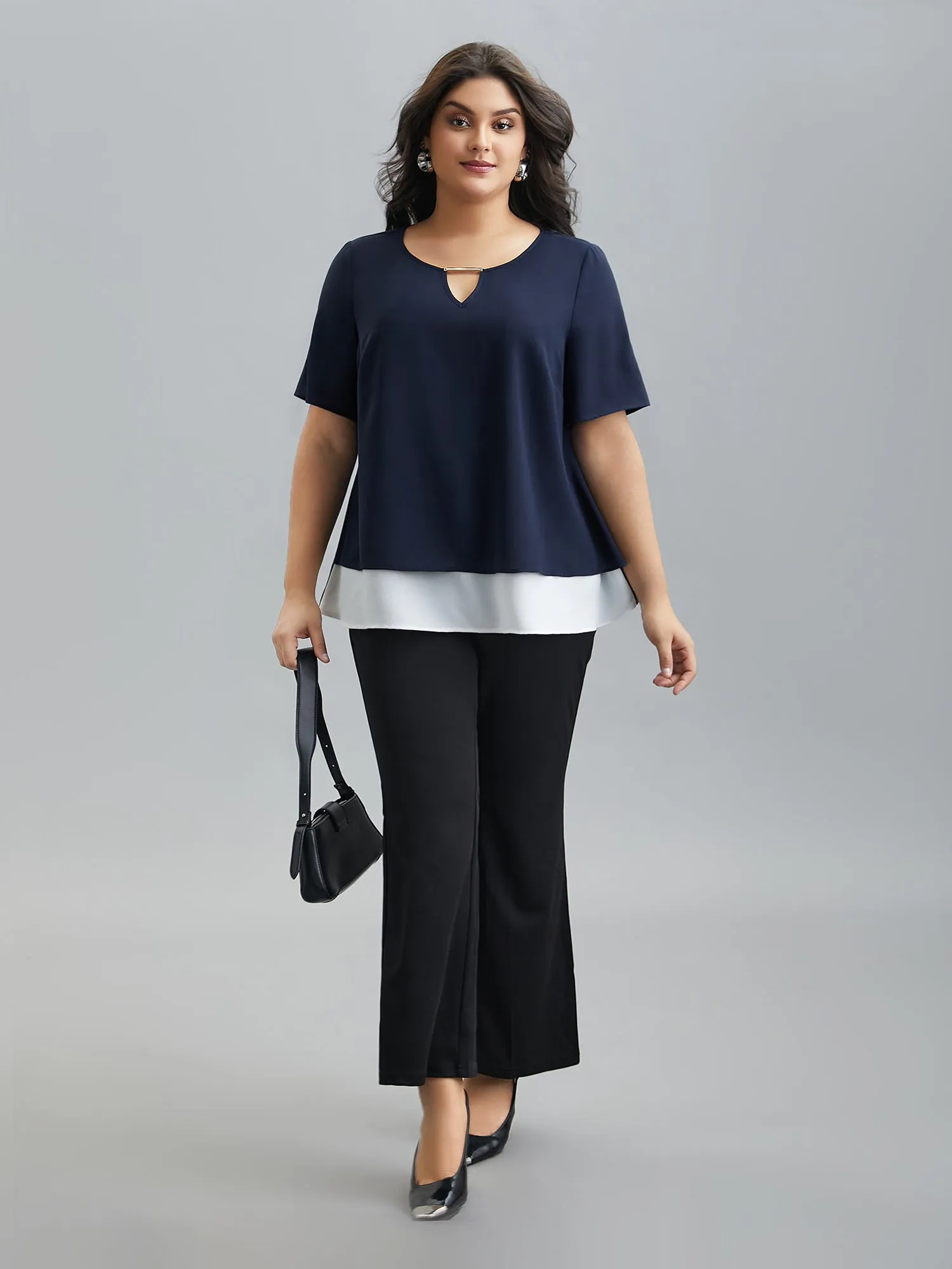 Neck Cut-Out Color Contrast Shirt sold by Bloomchic product image thumbnail 2
