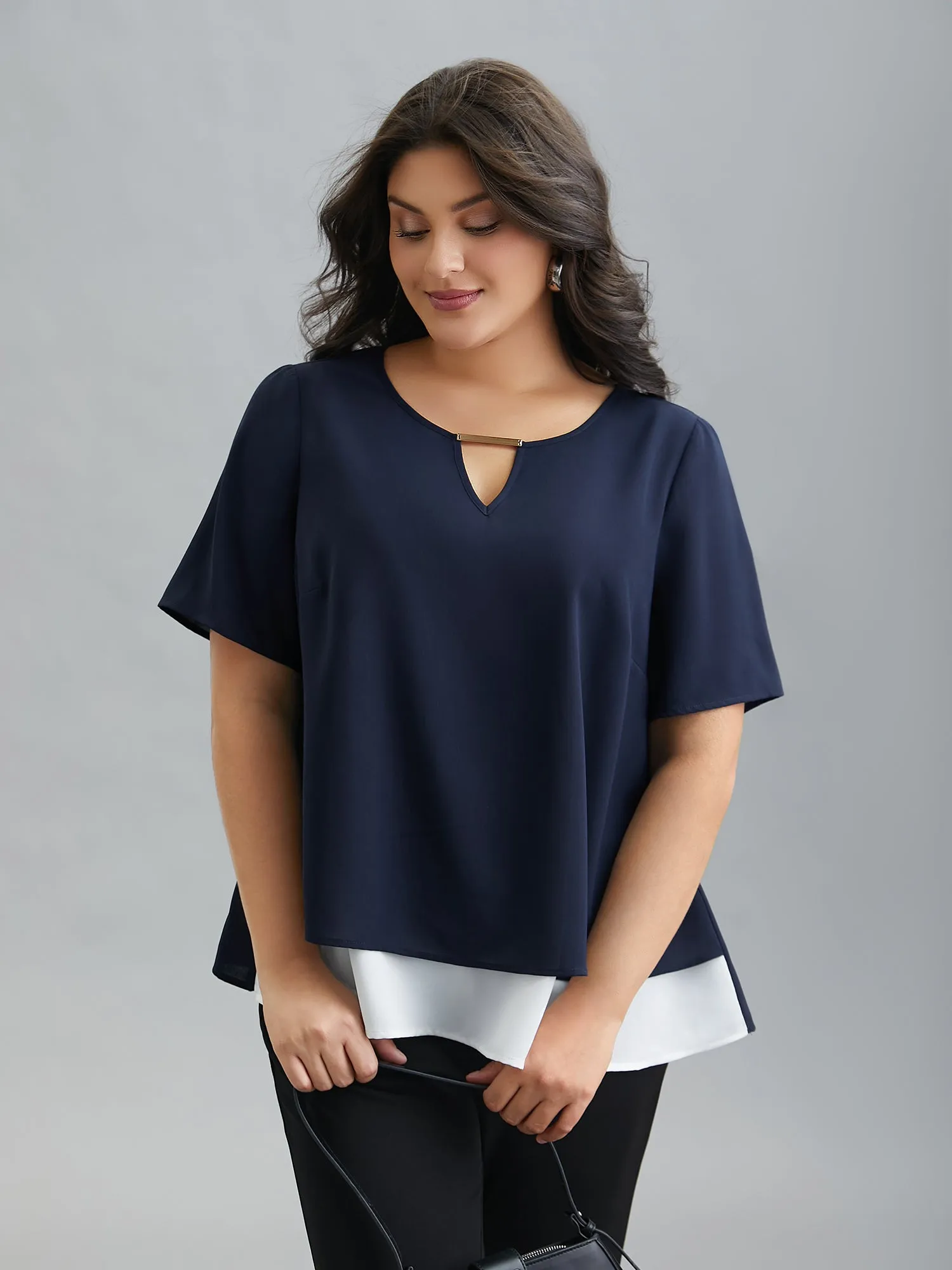 Neck Cut-Out Color Contrast Shirt sold by Bloomchic product image thumbnail 3