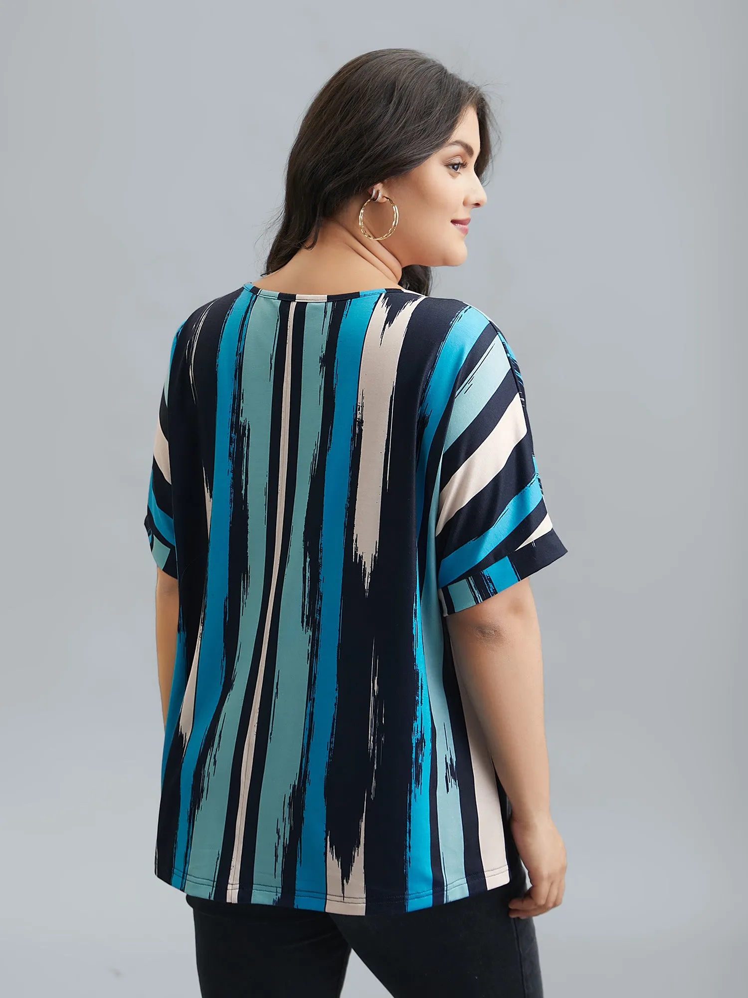 Striped Print Dolman Sleeve T-Shirt sold by Bloomchic product image thumbnail 5