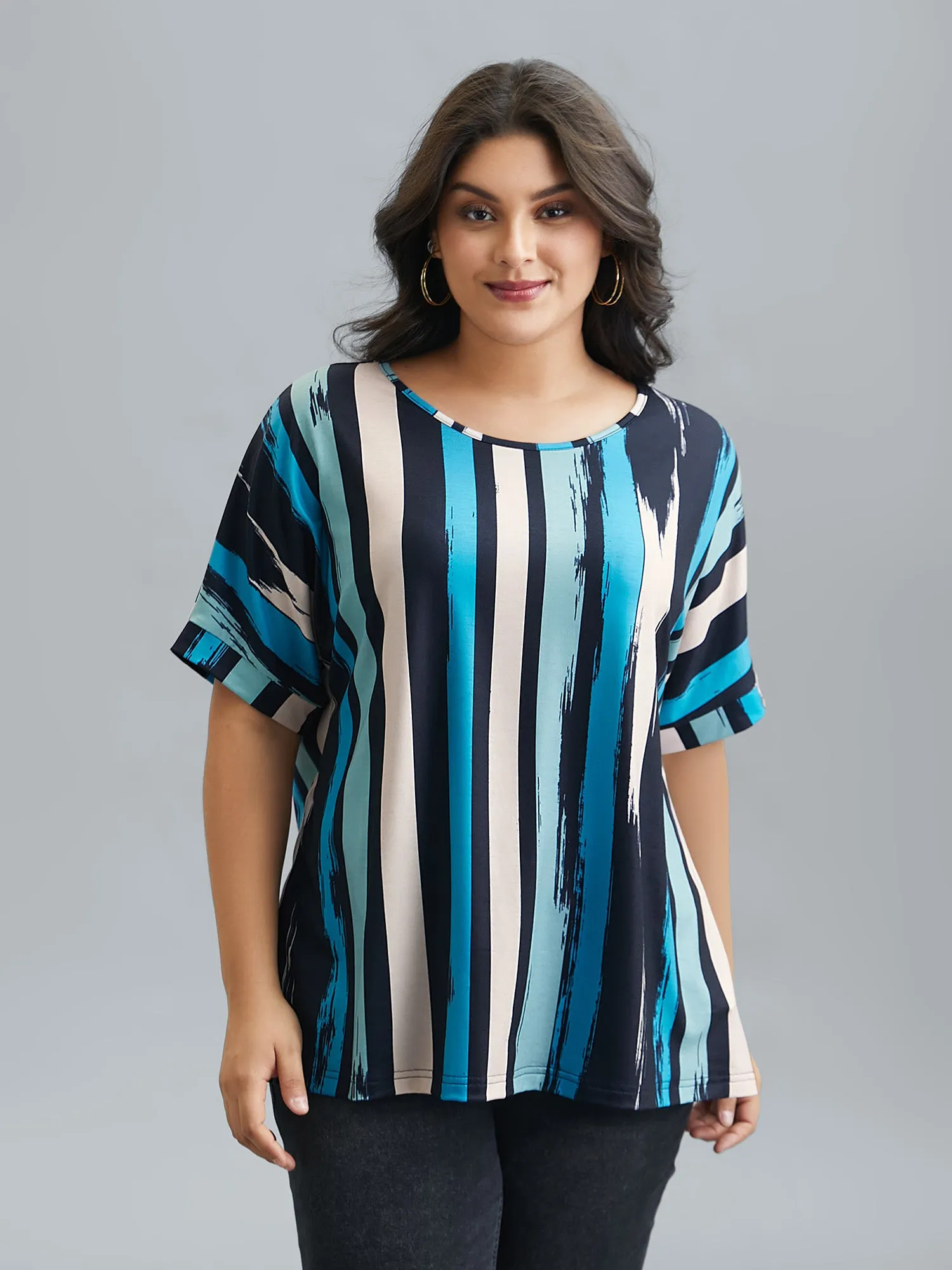 Striped Print Dolman Sleeve T-Shirt sold by Bloomchic product image thumbnail 3