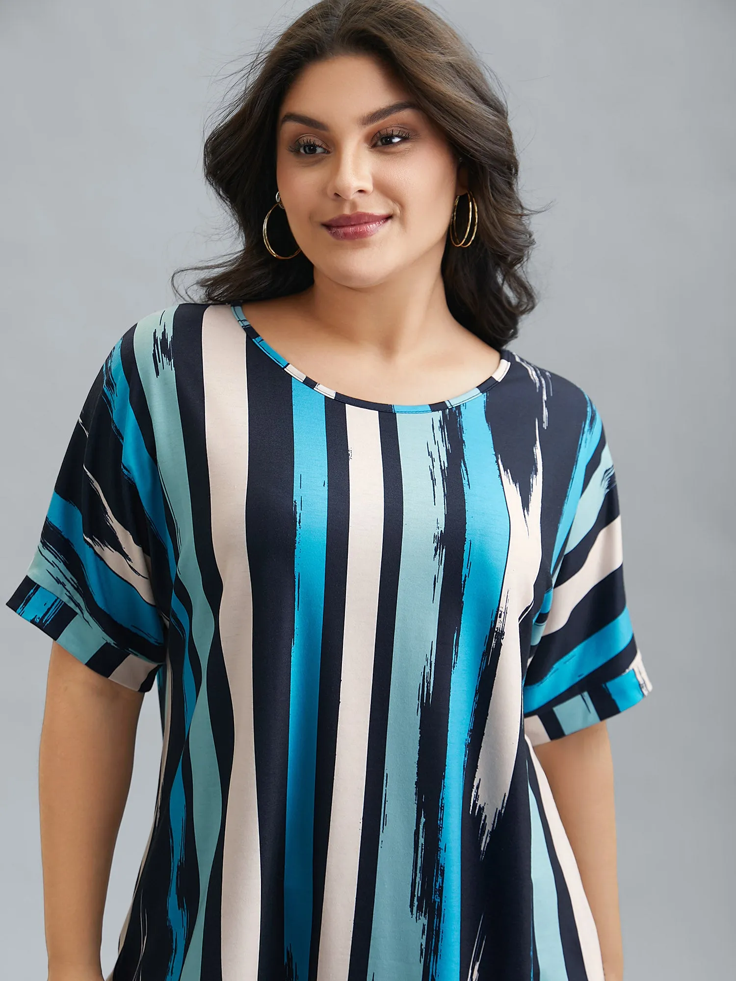 Striped Print Dolman Sleeve T-Shirt sold by Bloomchic product image thumbnail 2
