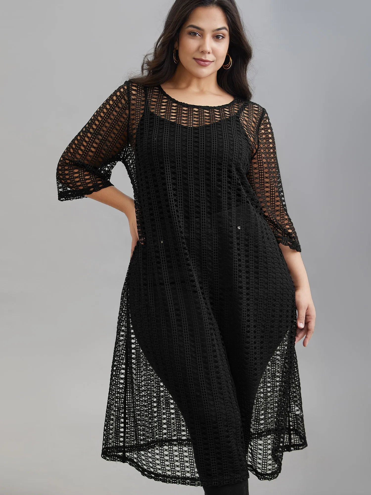 Textured Sheer Round Neck Midi Dress sold by Bloomchic product image thumbnail 3