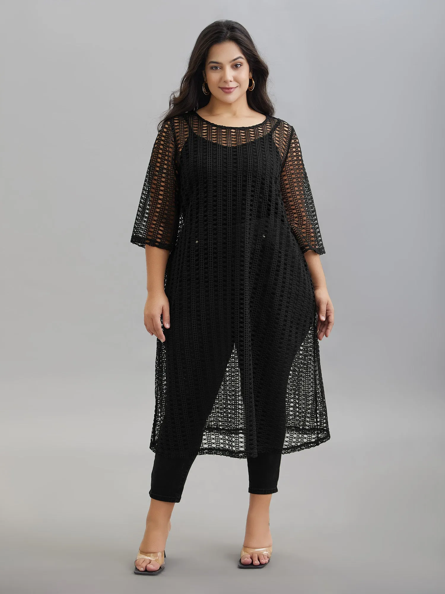 Textured Sheer Round Neck Midi Dress sold by Bloomchic product image thumbnail 2