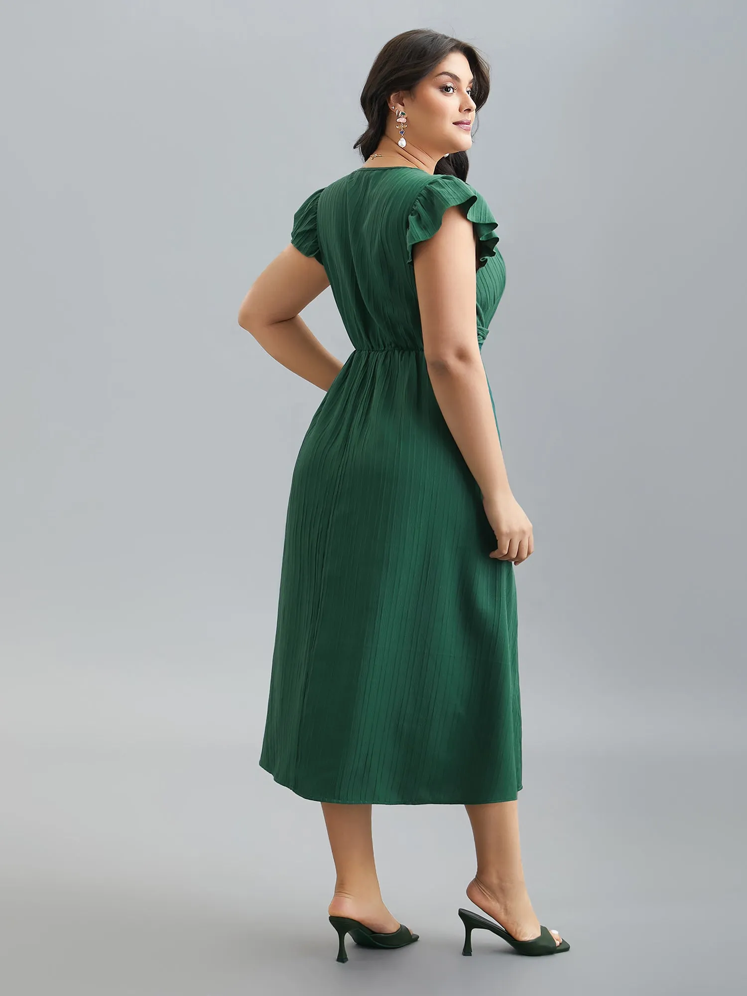 Lace Trim Stitch Textured Waist-Defined Midi Dress sold by Bloomchic product image thumbnail 4