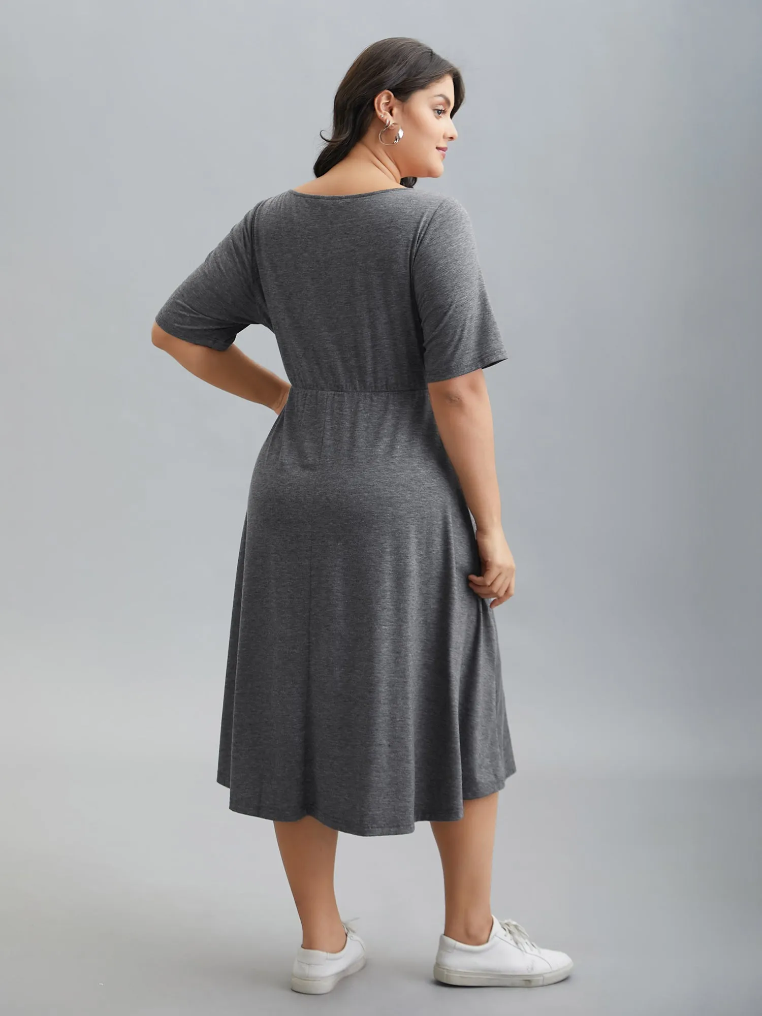 Gathered Button Detail Plain Knit Dress sold by Bloomchic product image thumbnail 5