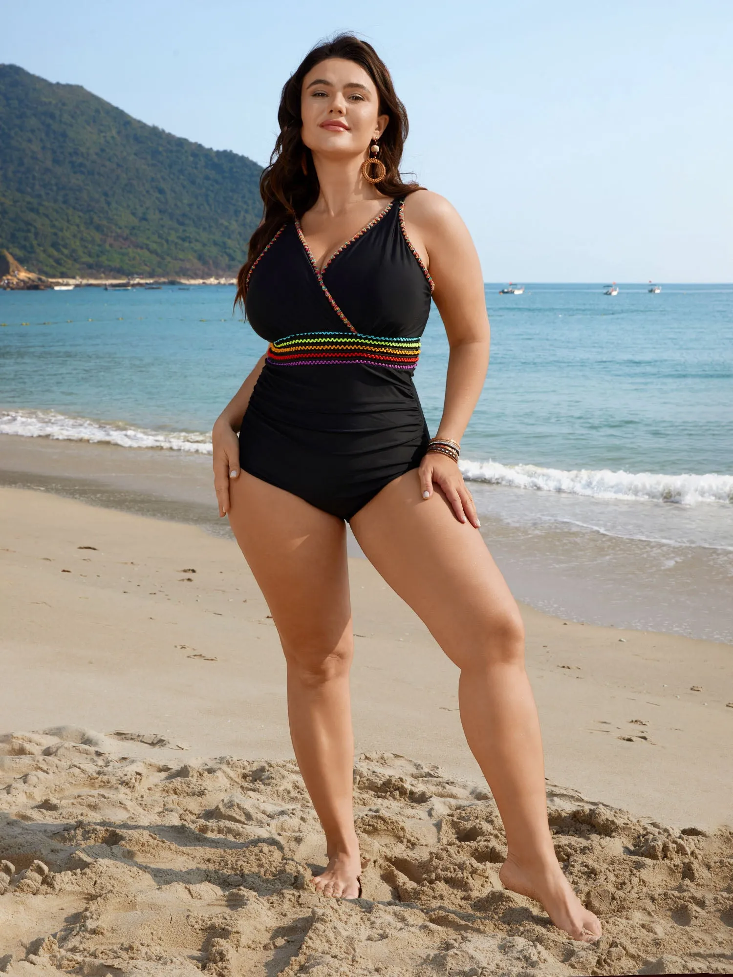 Embroidered Pleated Webbed One-Piece Swimsuit sold by Bloomchic product image thumbnail 4