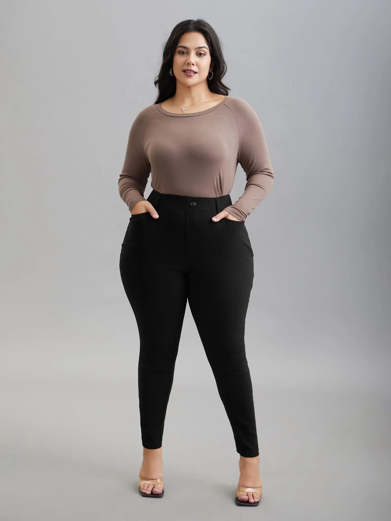 No-Waist Gap Decorative Placket Skinny Pants sold by Bloomchic product image thumbnail 3