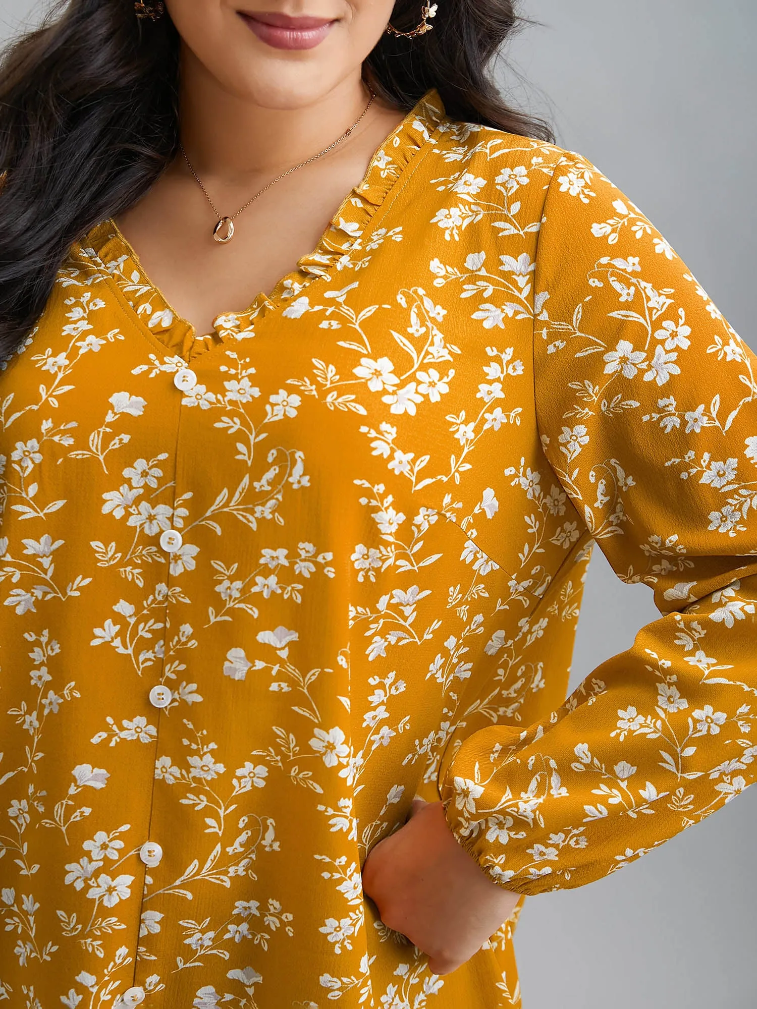 Floral Print V-Neck Ruffled Shirt sold by Bloomchic product image thumbnail 3