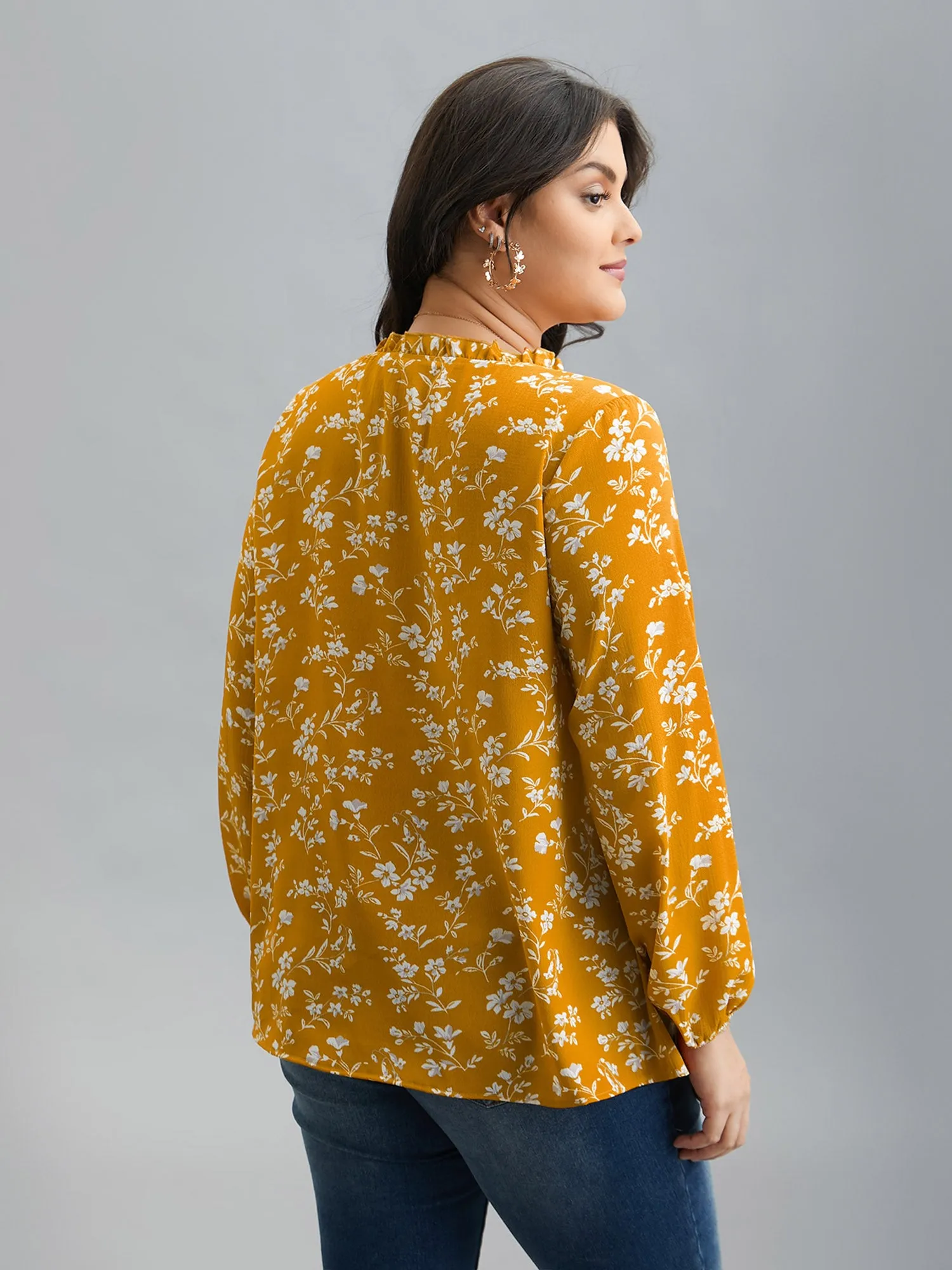 Floral Print V-Neck Ruffled Shirt sold by Bloomchic product image thumbnail 5