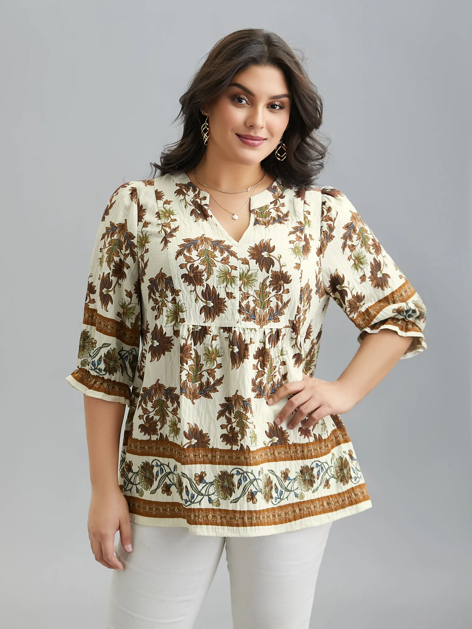 Floral Print Notched Collar Shirt sold by Bloomchic