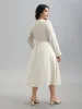 Stretchy-Waist Pockets Plain Textured Midi Dress sold by Bloomchic