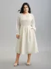Stretchy-Waist Pockets Plain Textured Midi Dress sold by Bloomchic
