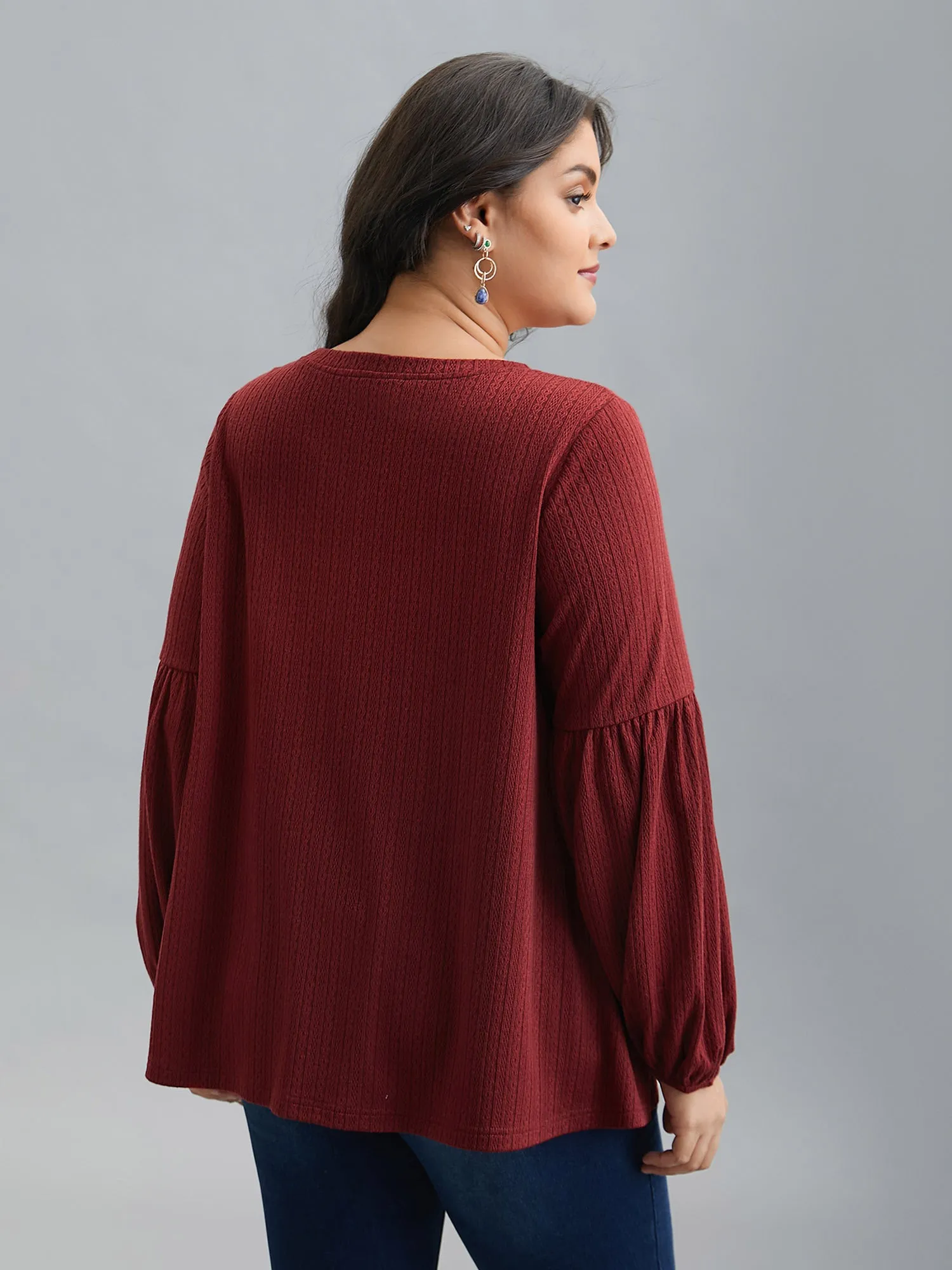 Balloon Sleeve Textured Round Neck T-Shirt sold by Bloomchic product image thumbnail 5