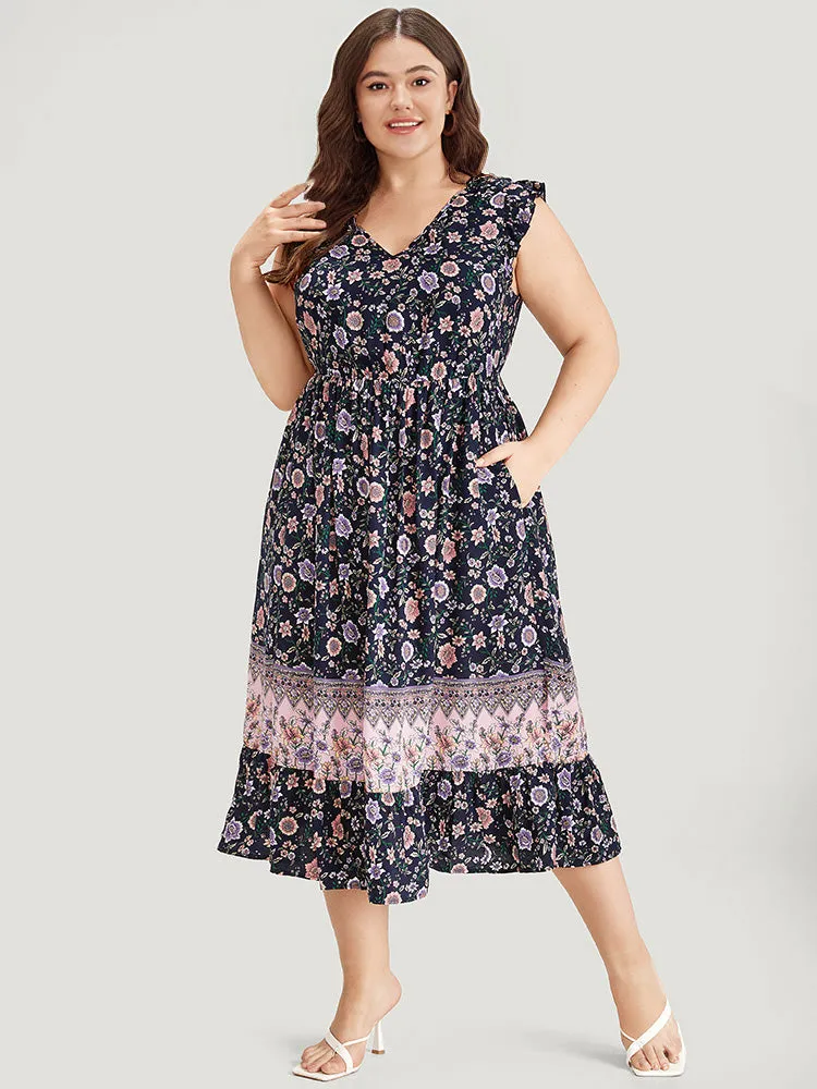 Bandana Print Contrast Ruffle Cap Sleeve Pocket Dress sold by Bloomchic product image thumbnail 3